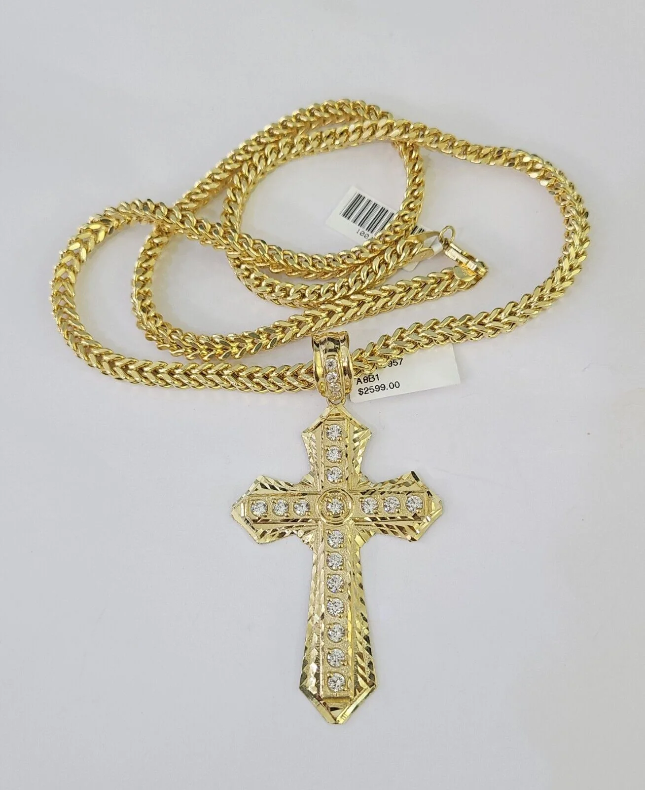10K Franco Chain Jesus Cross Pendant Charm Necklace 20"-26" 5mm Gold SET Yellow - Image 5