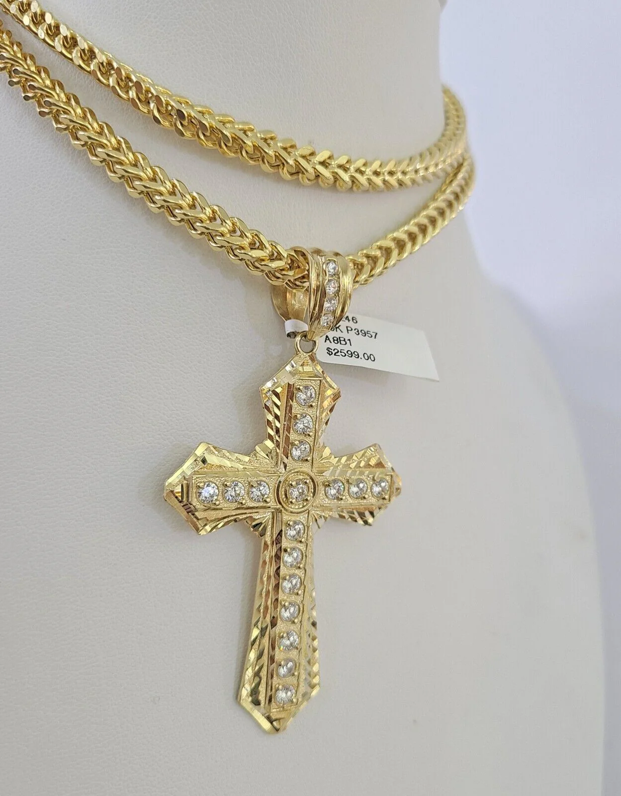 10K Franco Chain Jesus Cross Pendant Charm Necklace 20"-26" 5mm Gold SET Yellow - Image 6