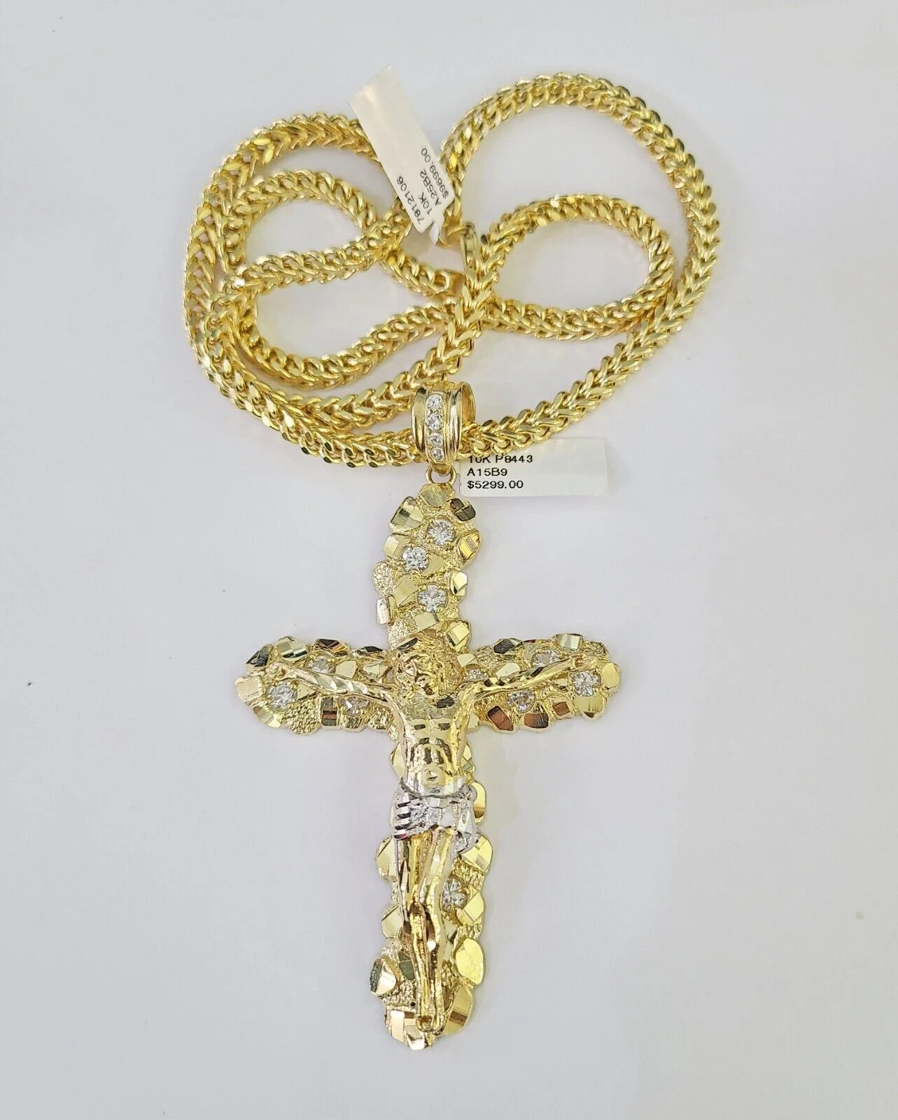 10K Franco Chain Jesus Cross Pendant Charm Necklace 20"-26" 5mm Gold Yellow SET - Image 4