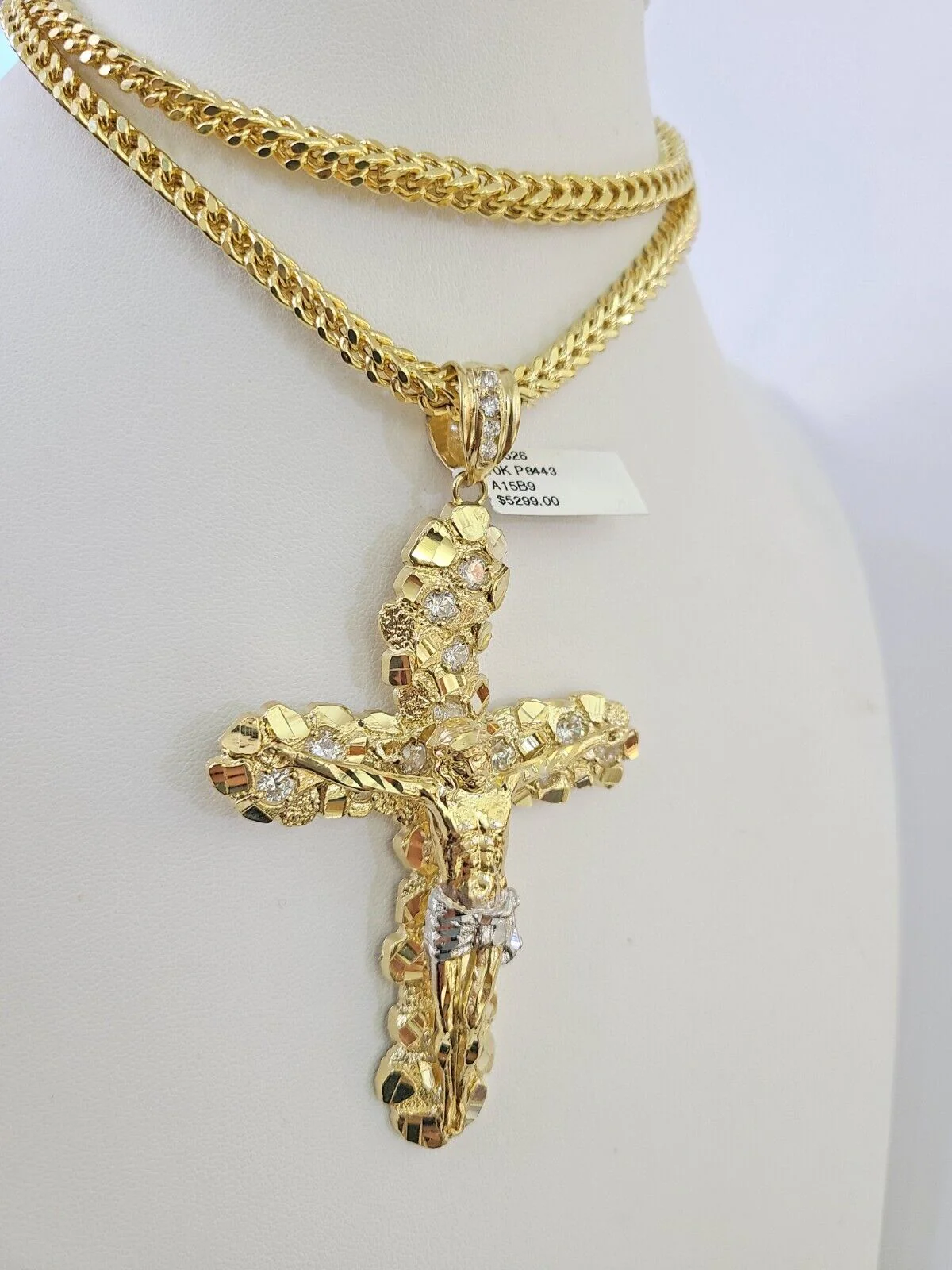 10K Franco Chain Jesus Cross Pendant Charm Necklace 20"-26" 5mm Gold Yellow SET - Image 5