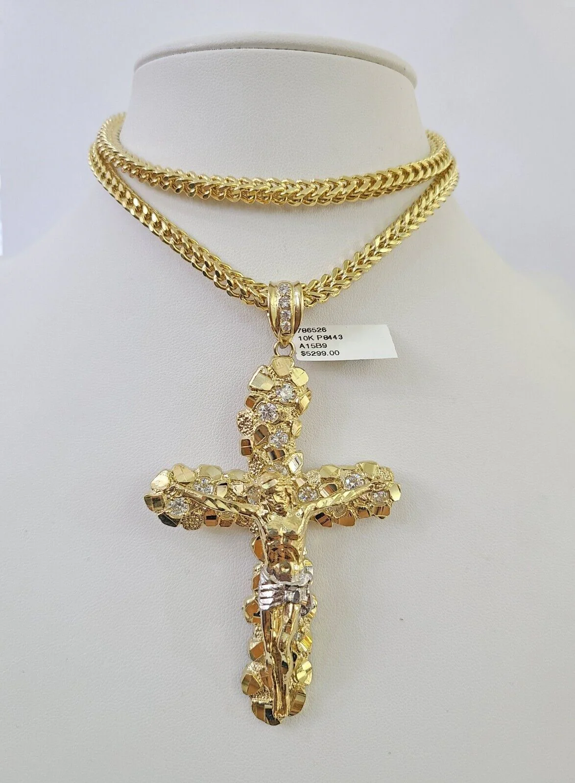 10K Franco Chain Jesus Cross Pendant Charm Necklace 20"-26" 5mm Gold Yellow SET - Image 7