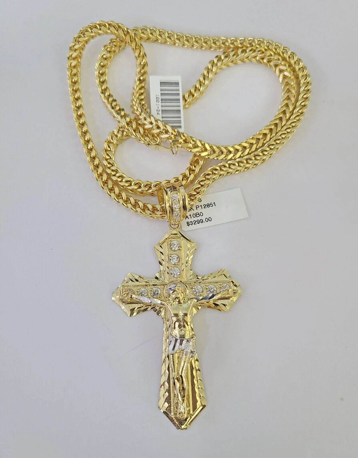 10K Franco Chain Jesus Cross Pendant Charm Necklace 20"-26" 5mm Gold Yellow SET - Image 5
