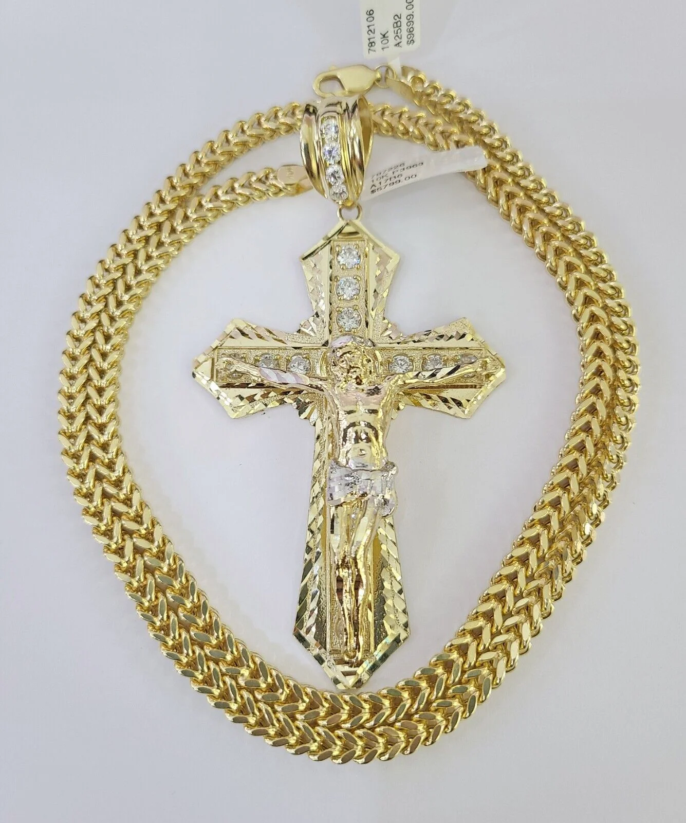 10K Franco Chain Jesus Cross Pendant Charm Necklace 20"-26" 5mm Gold Yellow SET - Image 2
