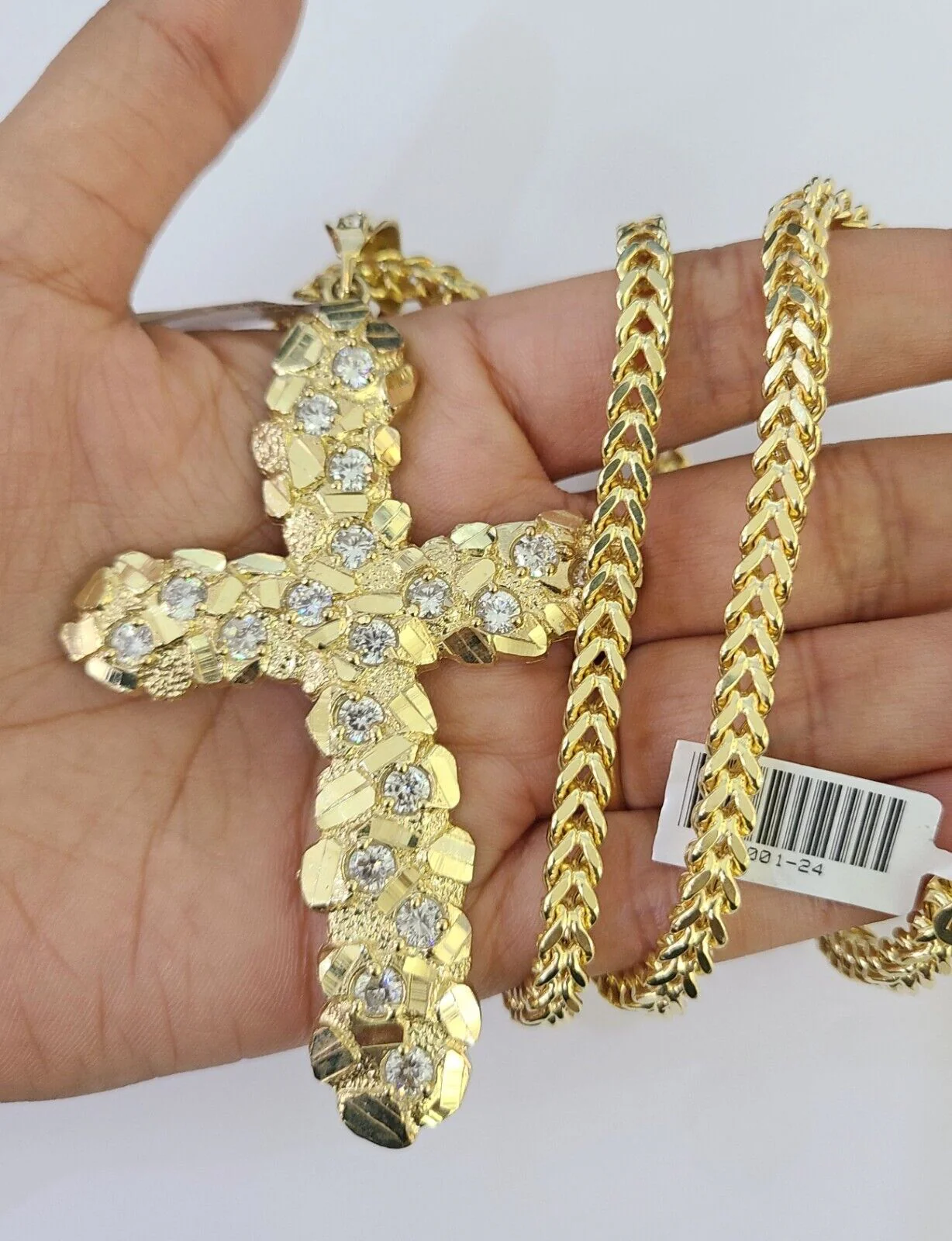 10K Franco Chain Jesus Cross Pendant Charm Necklace 20"-26" 5mm Gold Yellow SET - Image 2
