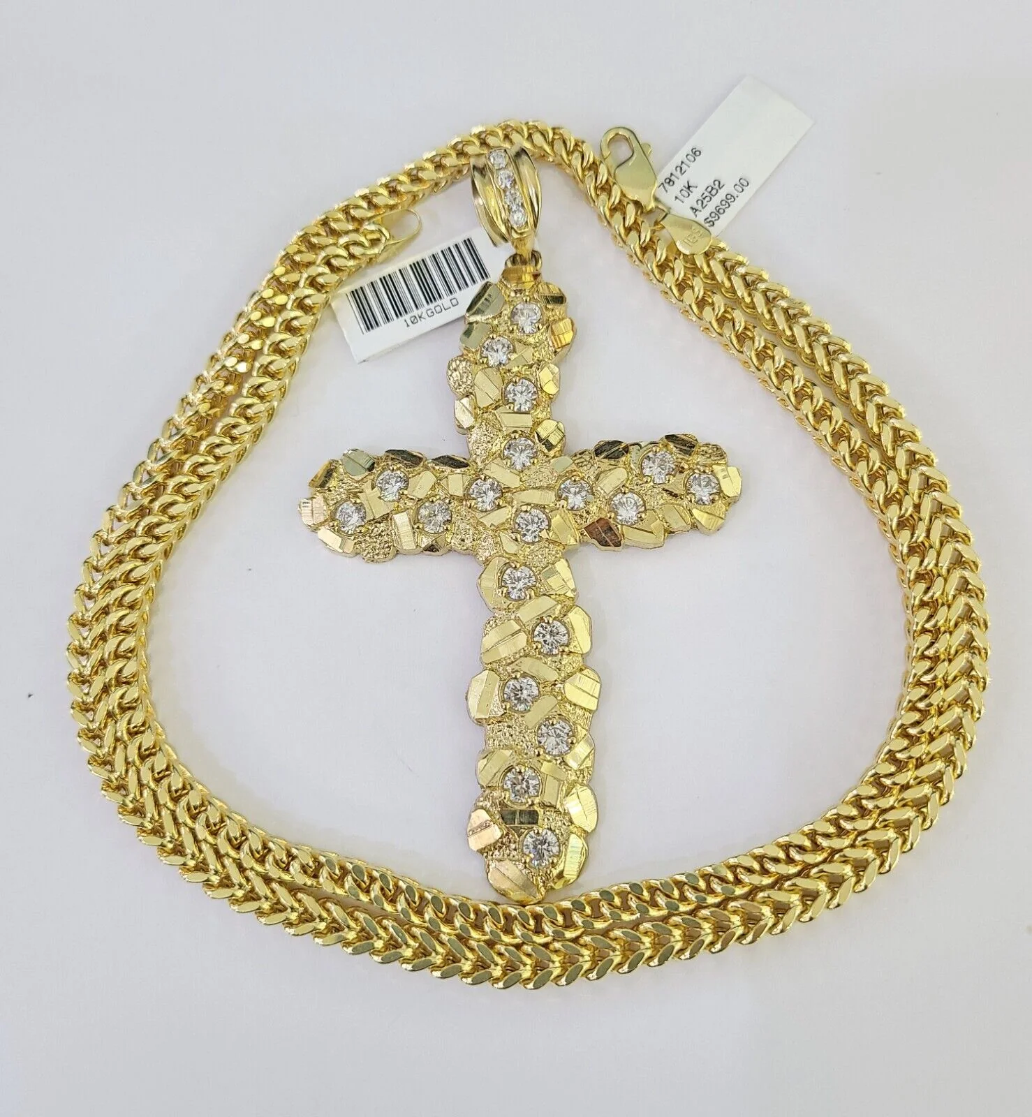 10K Franco Chain Jesus Cross Pendant Charm Necklace 20"-26" 5mm Gold Yellow SET - Image 3