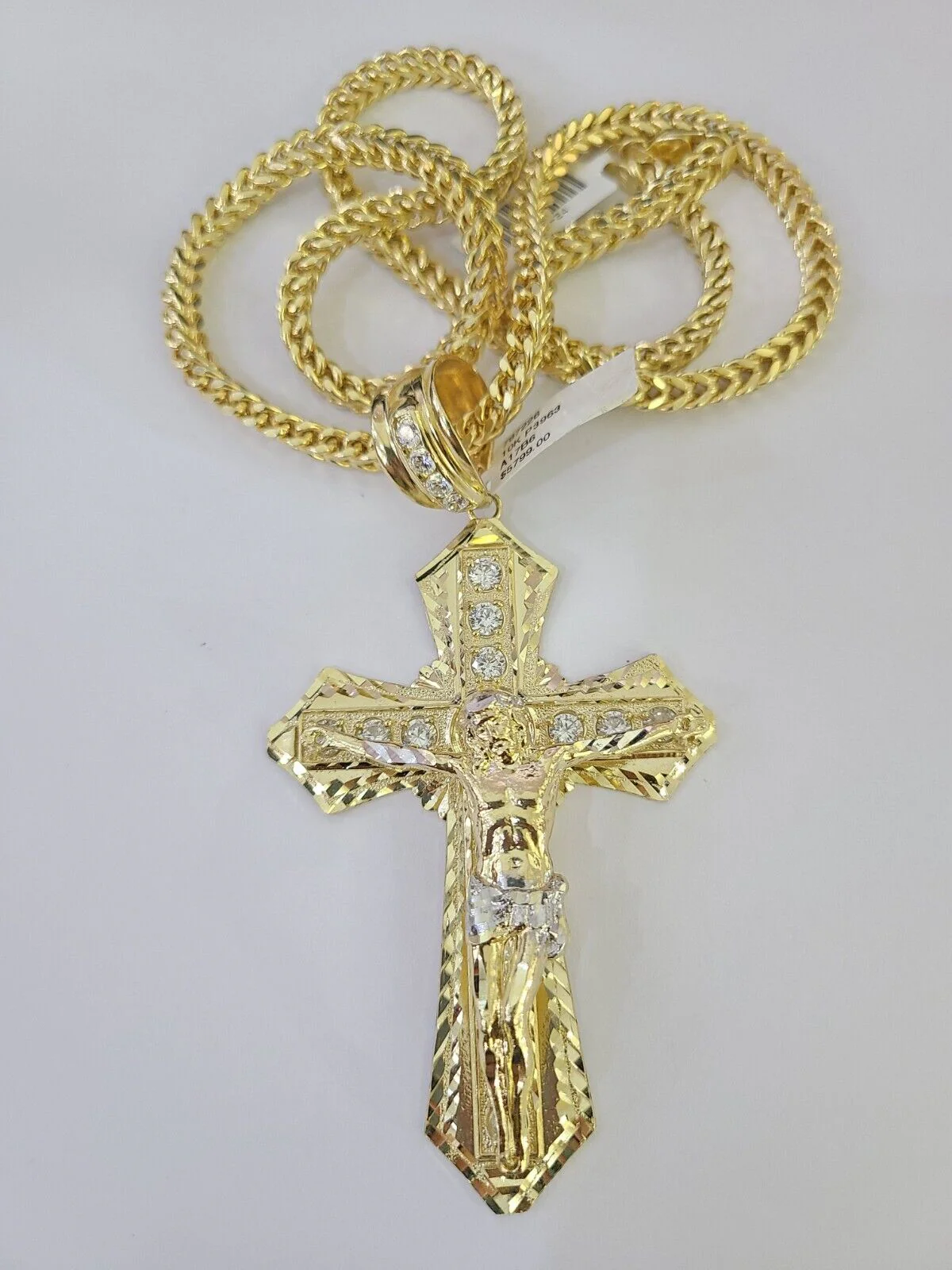 10K Franco Chain Jesus Cross Pendant Charm Necklace 20"-26" 5mm Gold Yellow SET - Image 4