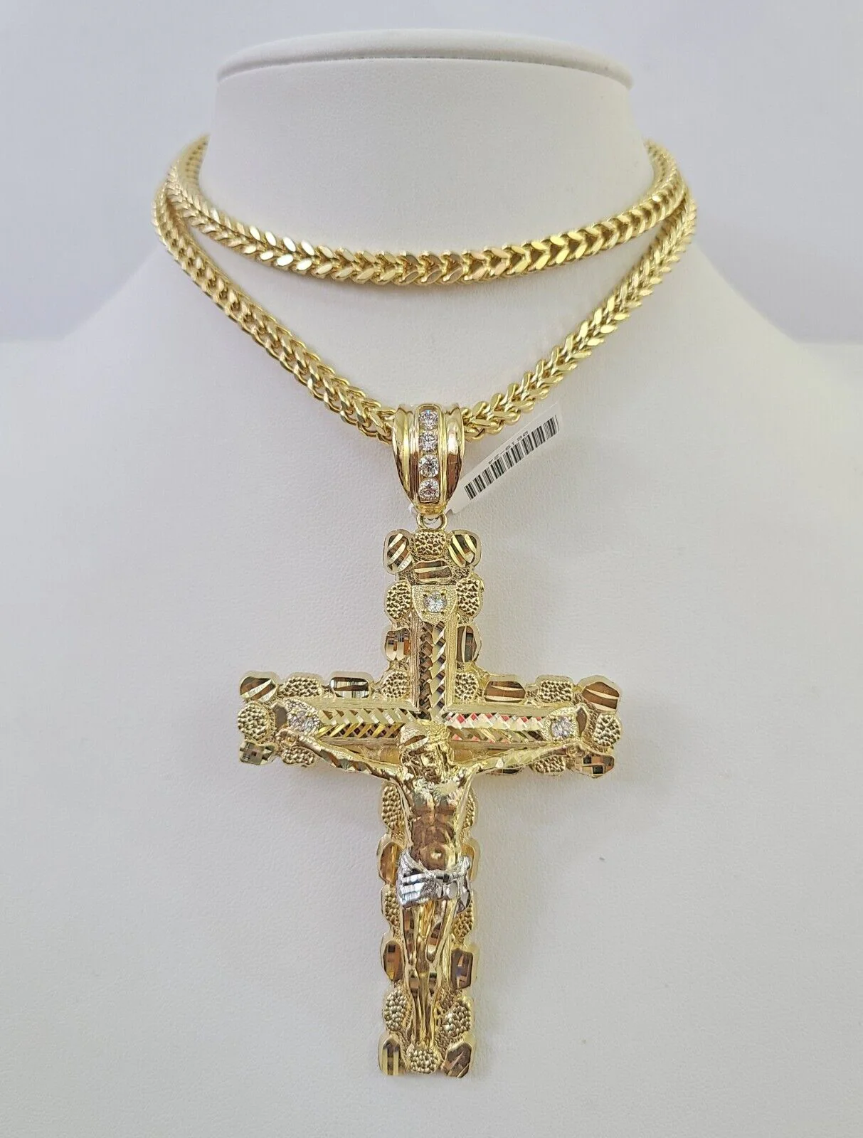 10K Franco Chain Jesus Cross Pendant Charm Necklace 20"-26" 5mm Gold Yellow SET - Image 6