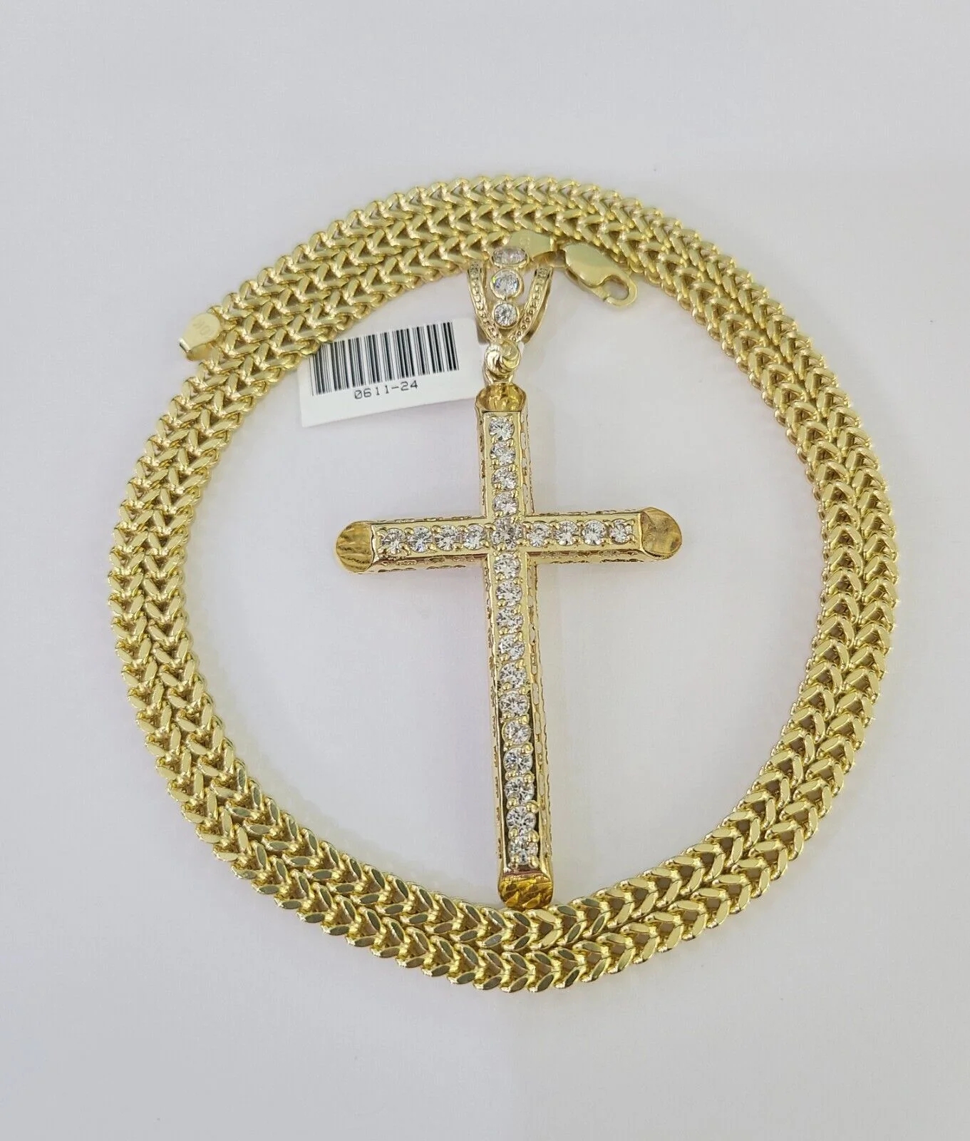 10K Franco Chain Jesus Cross Pendant Charm Necklace 20"-28" 4mm Gold Yellow SET - Image 3