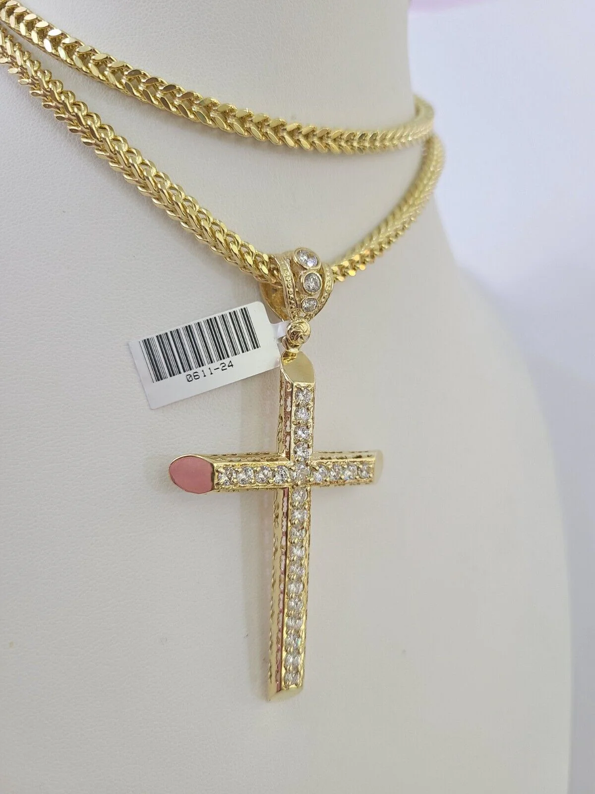 10K Franco Chain Jesus Cross Pendant Charm Necklace 20"-28" 4mm Gold Yellow SET - Image 5