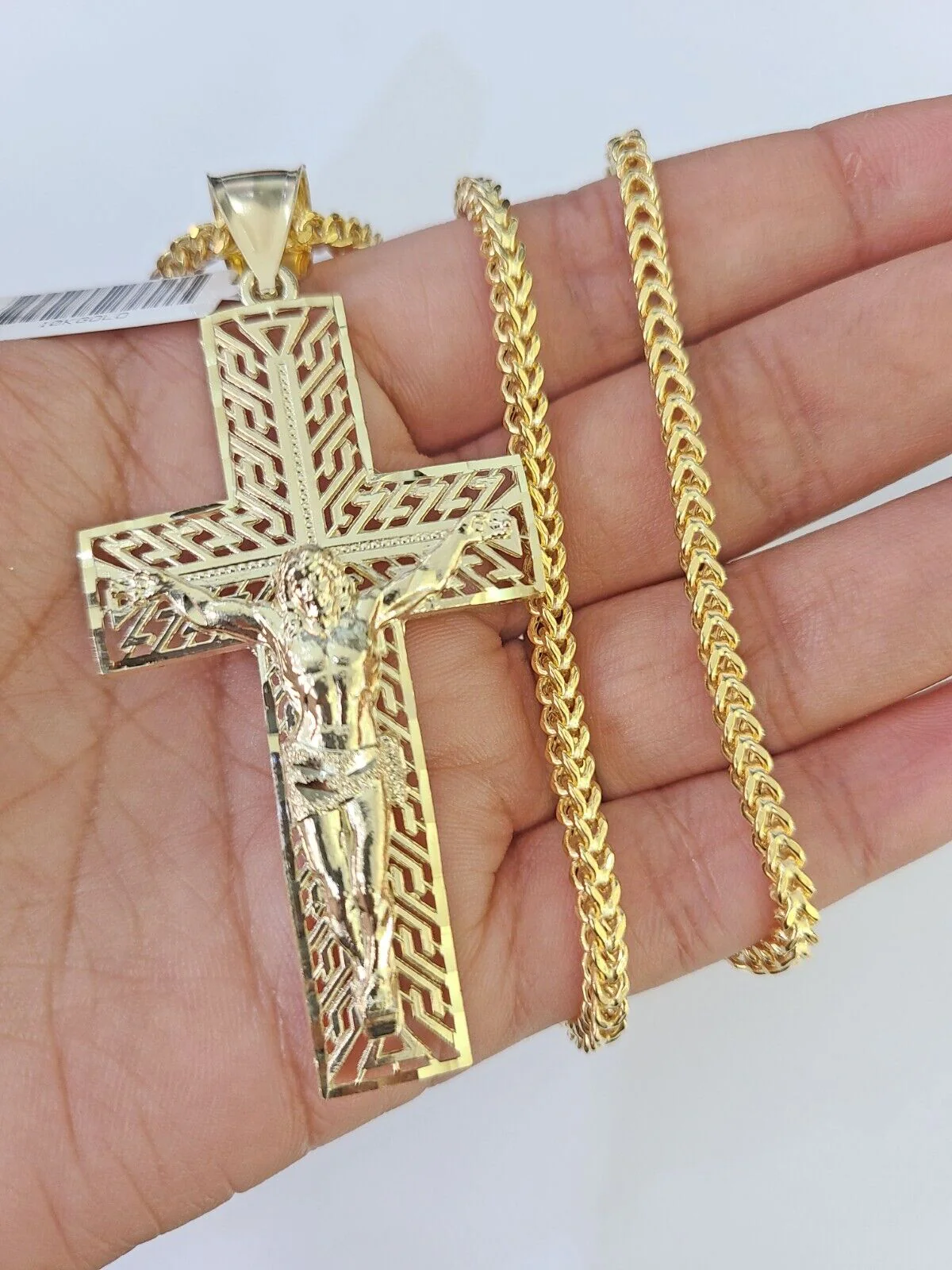 10K Franco Chain Jesus Crucifix Cross Pendant Charm Necklace 20"-26" 3mm Gold - Image 2