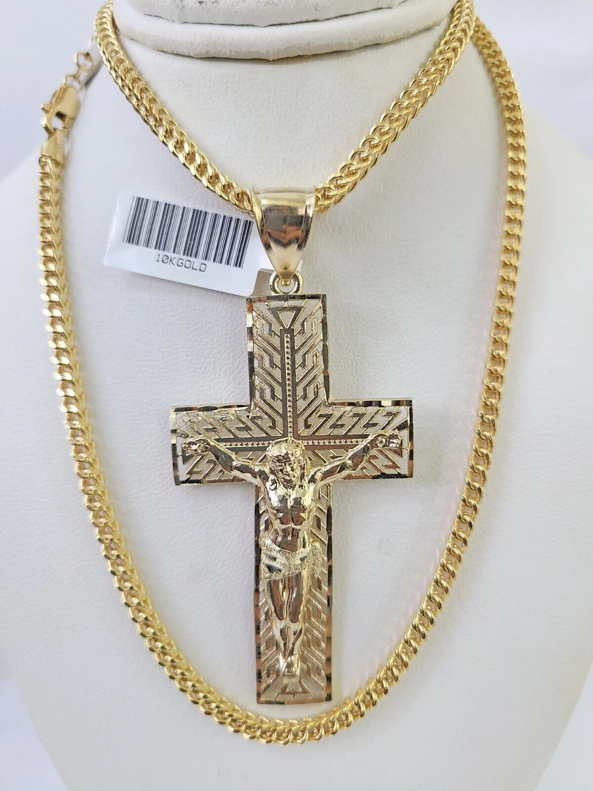 10K Franco Chain Jesus Crucifix Cross Pendant Charm Necklace 20"-26" 3mm Gold - Image 5