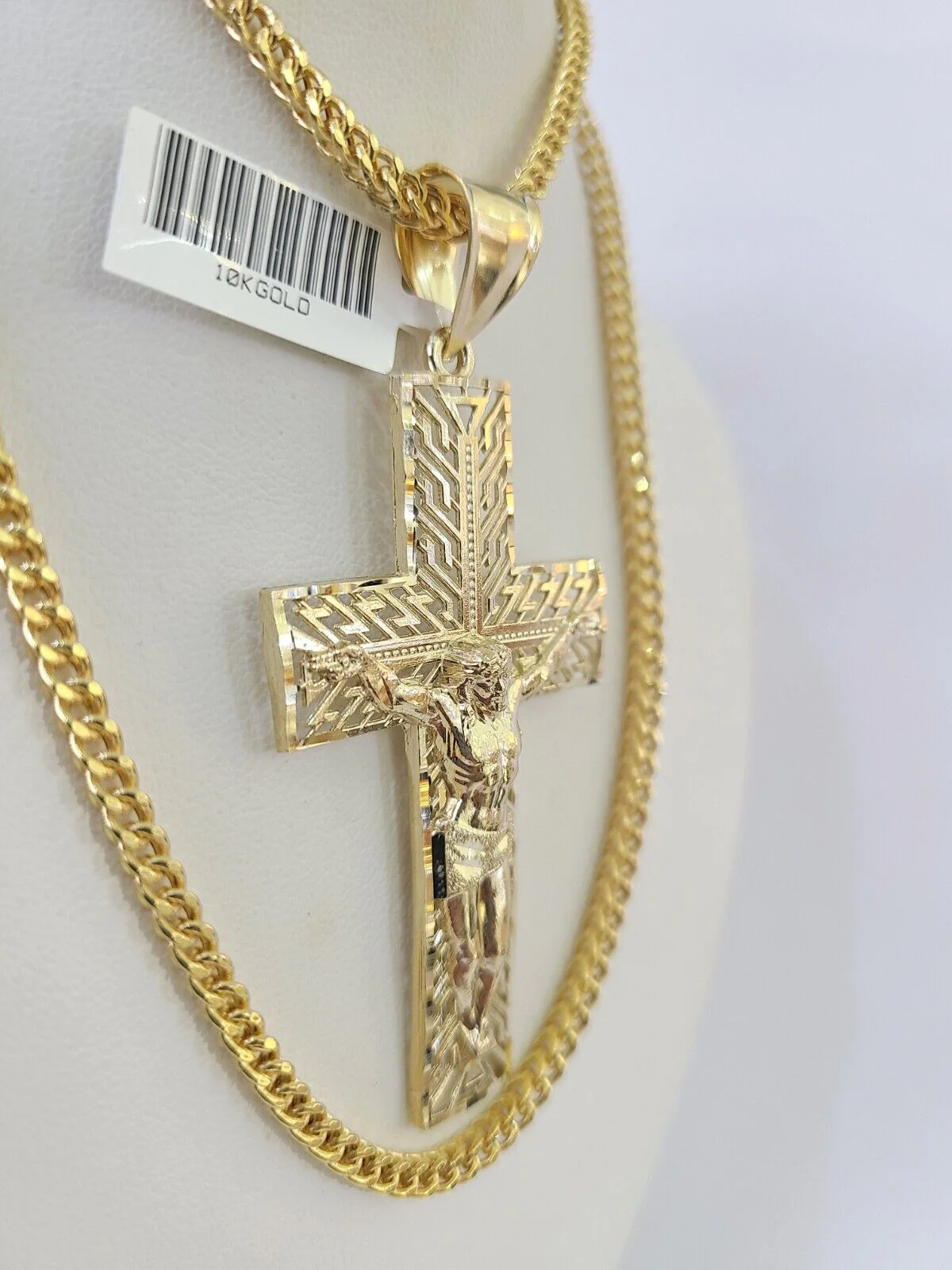 10K Franco Chain Jesus Crucifix Cross Pendant Charm Necklace 20"-26" 3mm Gold - Image 6