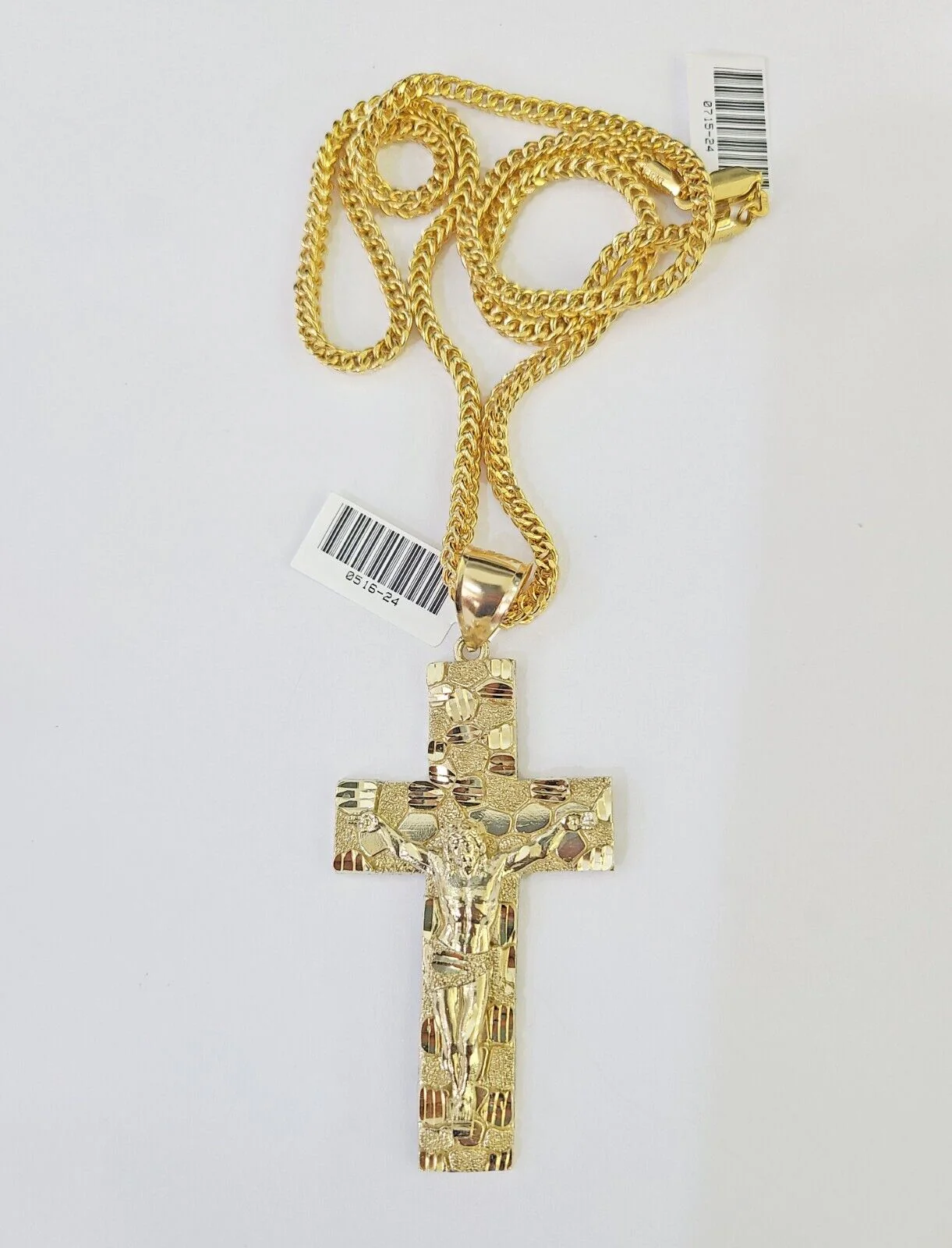 10K Franco Chain Jesus Crucifix Cross Pendant Charm Necklace 20"-26" 3mm Gold - Image 5
