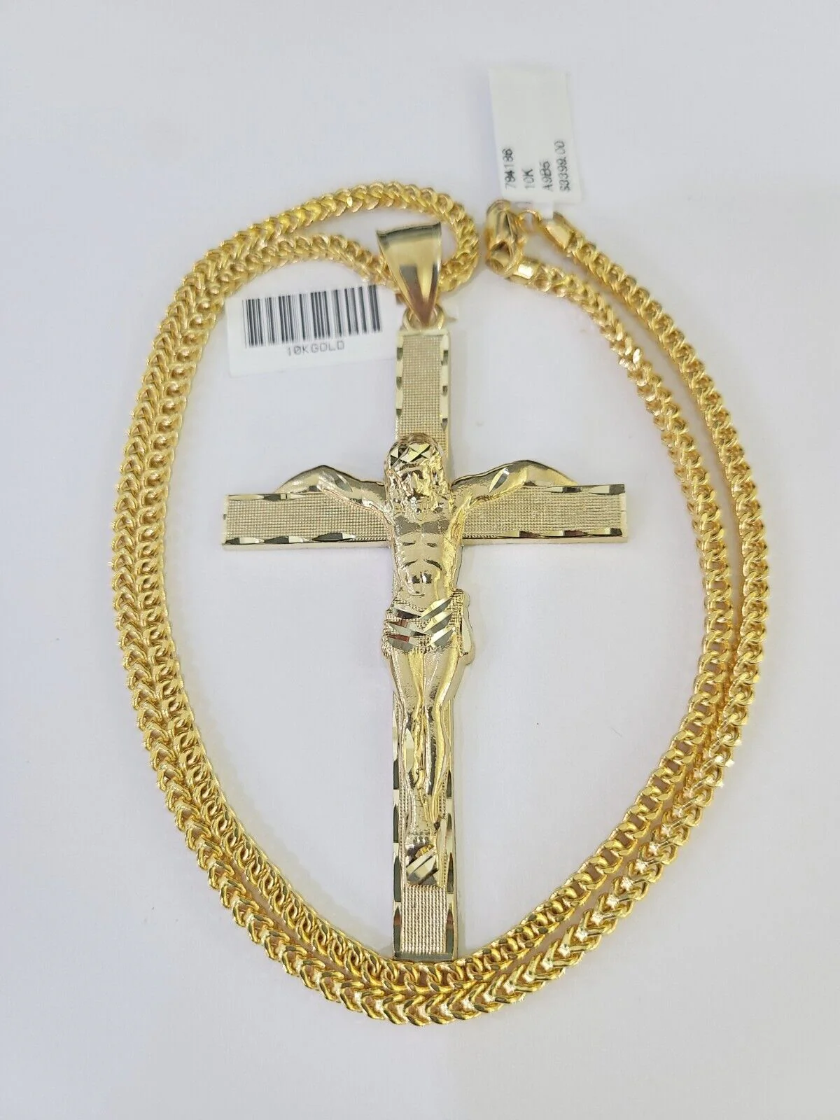 10K Franco Chain Jesus Crucifix Cross Pendant Charm Necklace 20"-26" 3mm Gold - Image 2