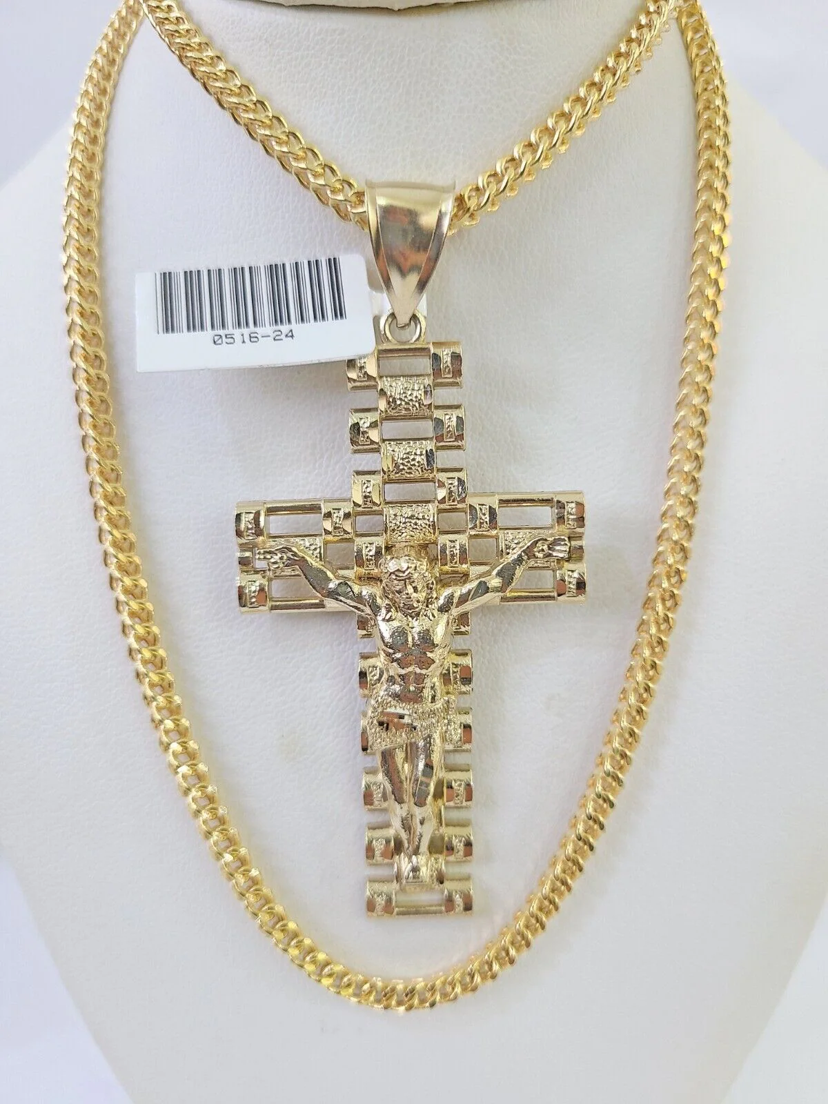 10K Franco Chain Jesus Crucifix Cross Pendant Charm Necklace 20"-26" 3mm Gold - Image 2