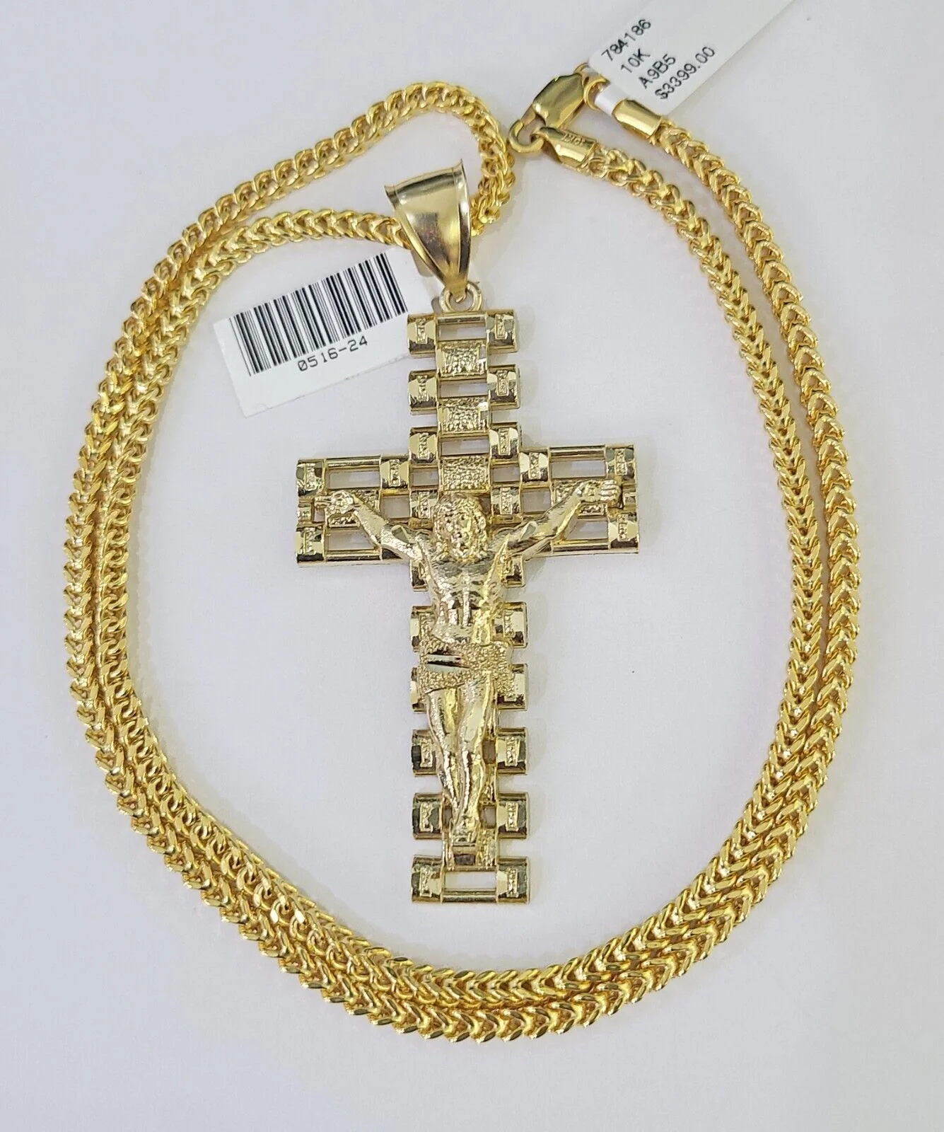 10K Franco Chain Jesus Crucifix Cross Pendant Charm Necklace 20"-26" 3mm Gold - Image 4
