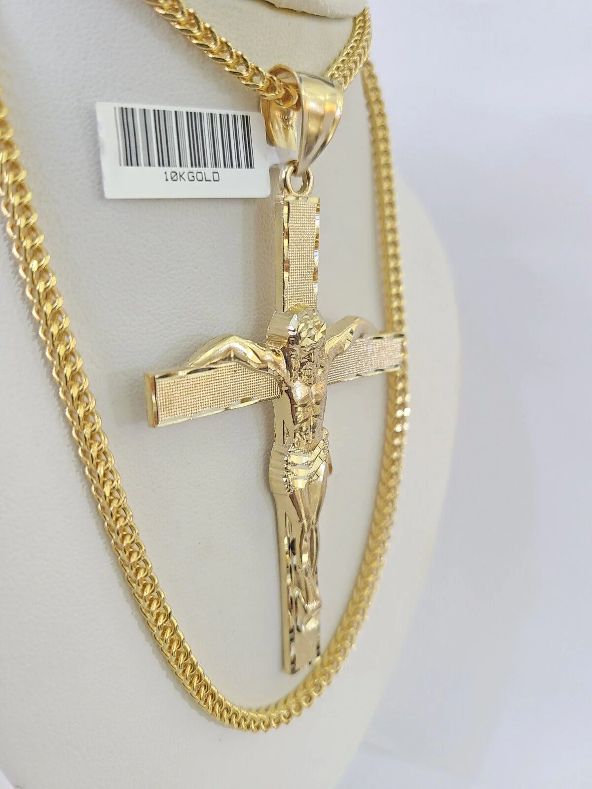 10K Franco Chain Jesus Crucifix Cross Pendant Charm Necklace 20"-26" 3mm Gold - Image 5