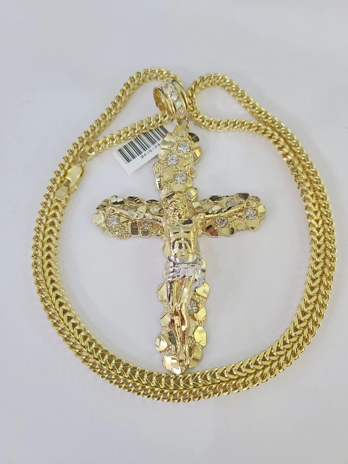 10K Franco Chain Jesus Crucifix Cross Pendant Charm Necklace 20"-28" 4mm Gold - Image 3
