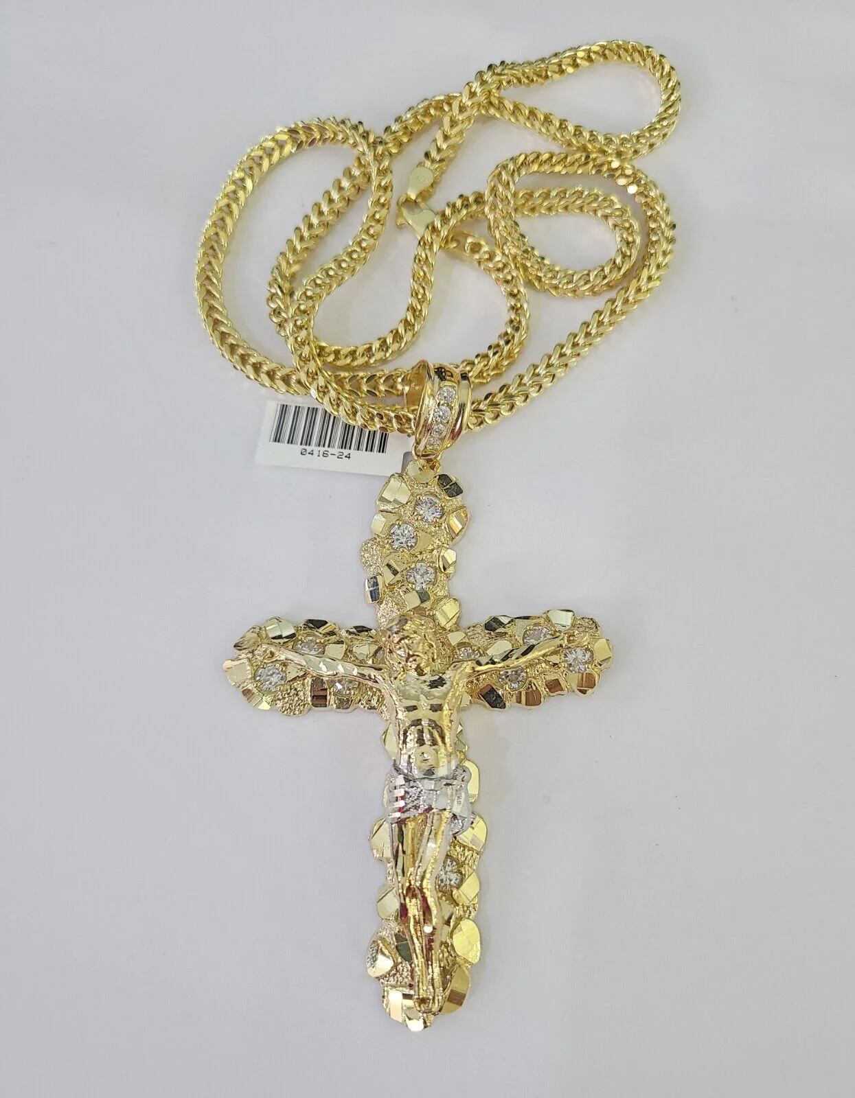 10K Franco Chain Jesus Crucifix Cross Pendant Charm Necklace 20"-28" 4mm Gold - Image 4