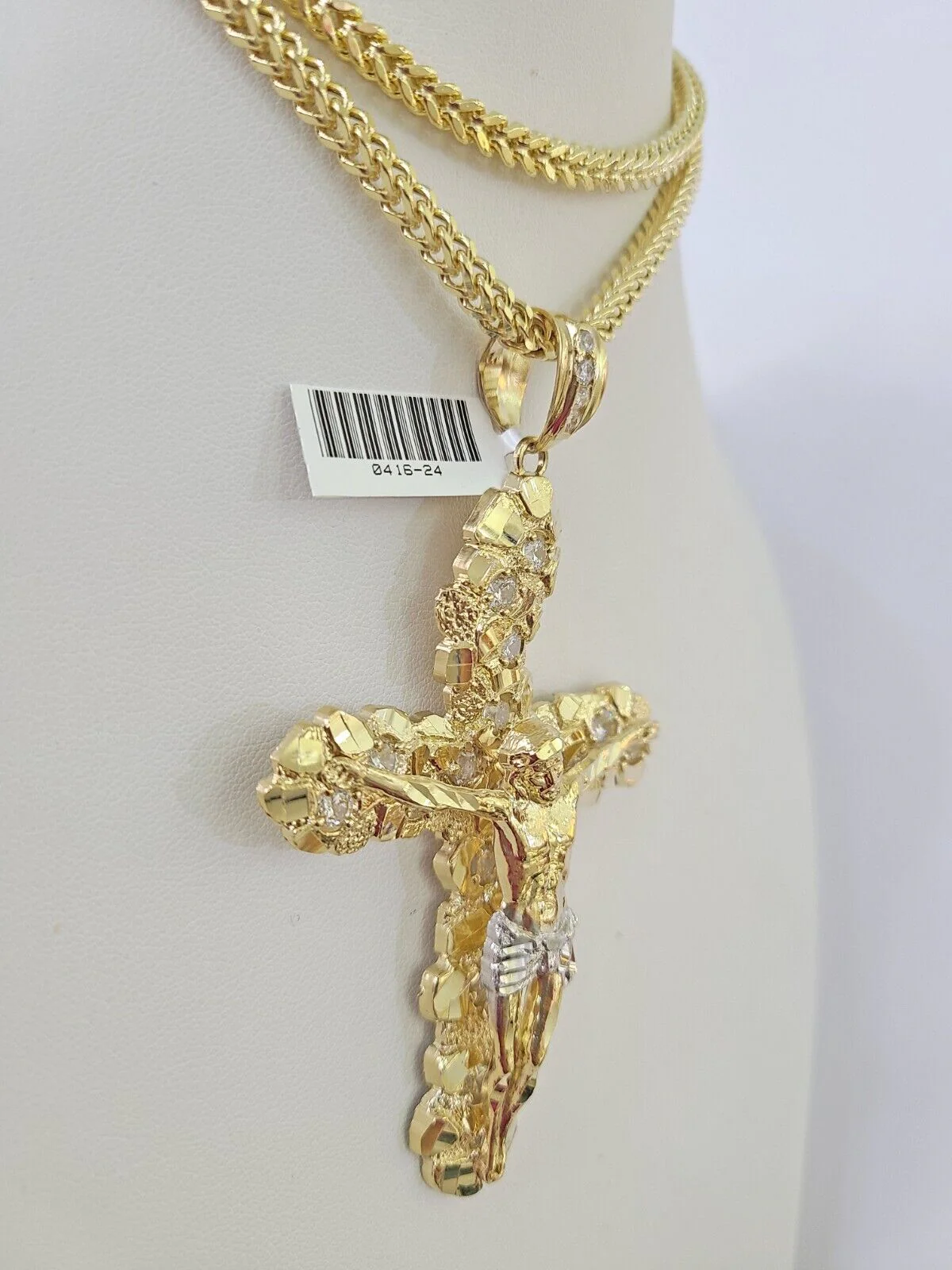 10K Franco Chain Jesus Crucifix Cross Pendant Charm Necklace 20"-28" 4mm Gold - Image 5