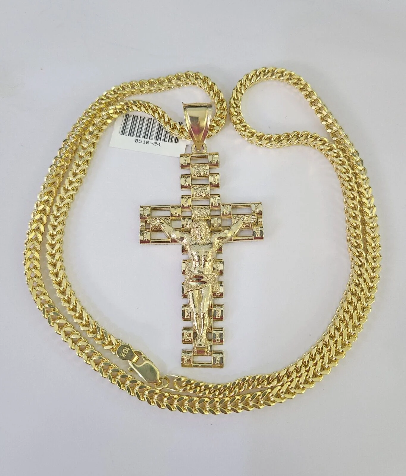 10K Franco Chain Jesus Crucifix Cross Pendant Charm Necklace 20"-28" 4mm Gold - Image 2
