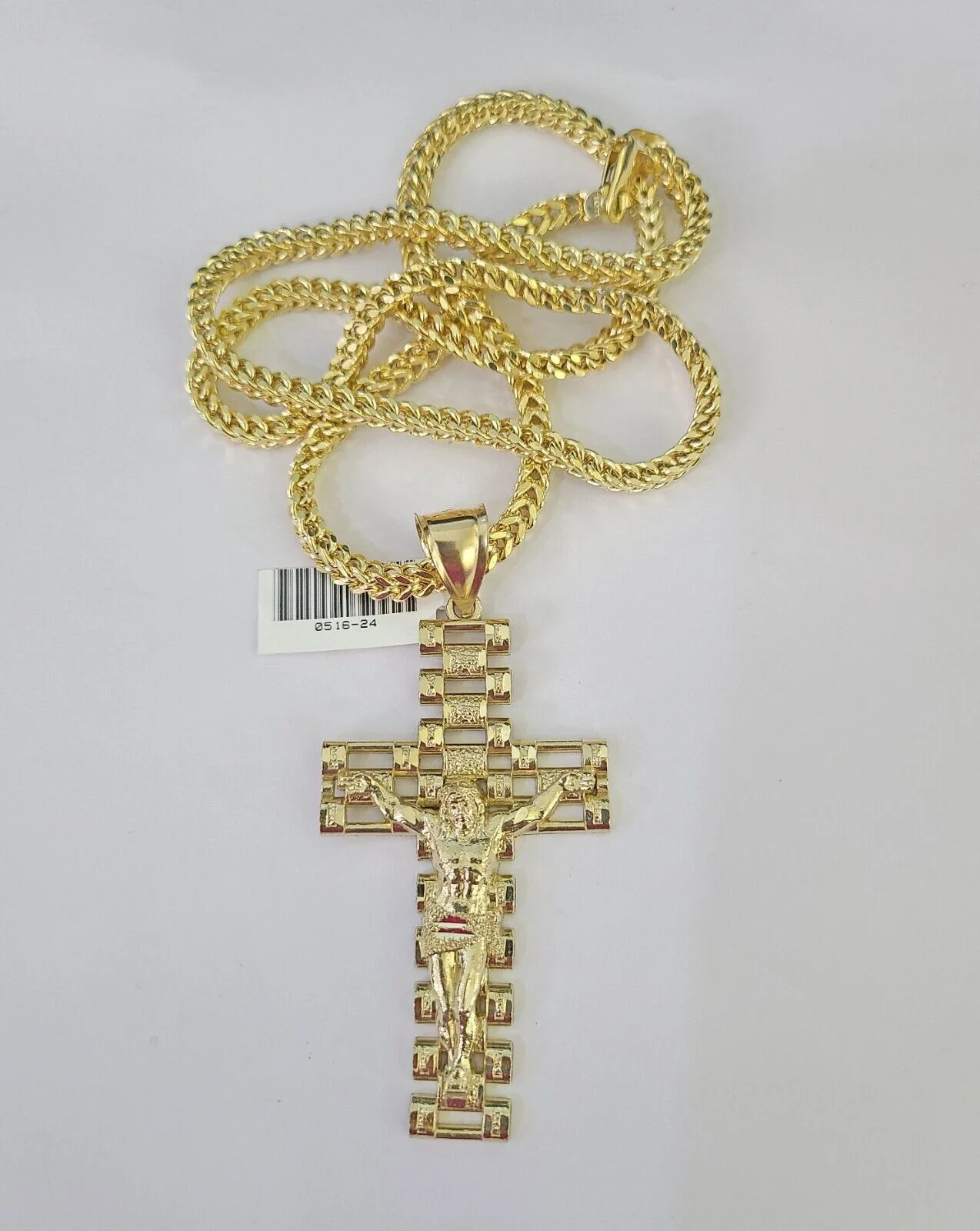 10K Franco Chain Jesus Crucifix Cross Pendant Charm Necklace 20"-28" 4mm Gold - Image 5