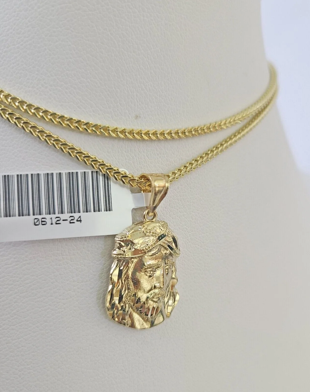 10K Franco Chain Jesus Head Pendant Charm Necklace 16"-24" 2mm Gold SET Yellow - Image 6