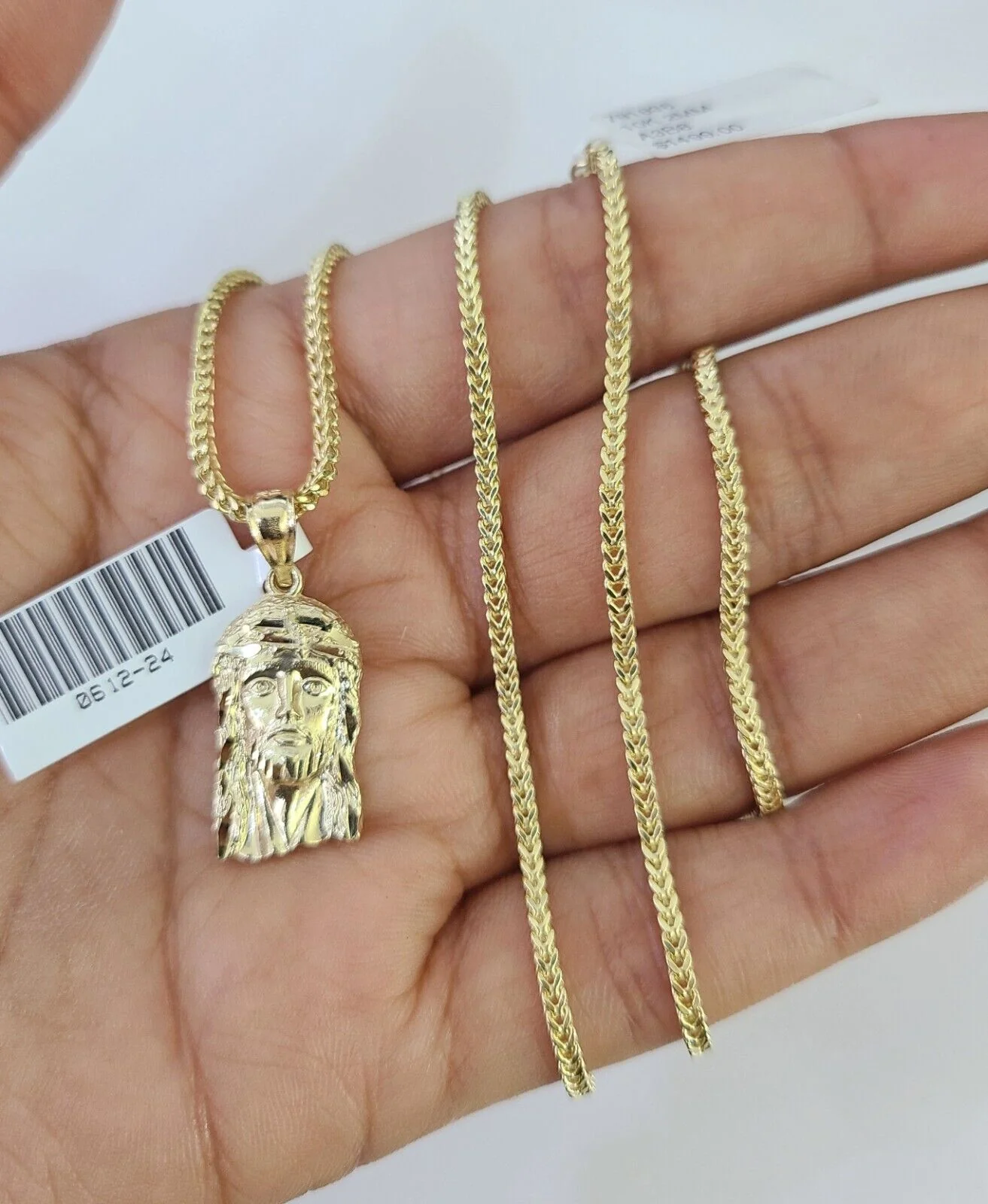 10K Franco Chain Jesus Head Pendant Charm Necklace 16"-24" 2mm Gold SET Yellow - Image 4