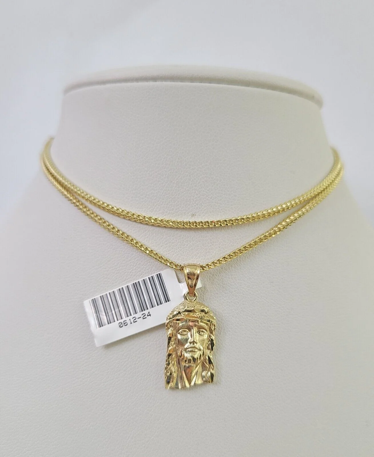 10K Franco Chain Jesus Head Pendant Charm Necklace 16"-24" 2mm Gold SET Yellow - Image 6
