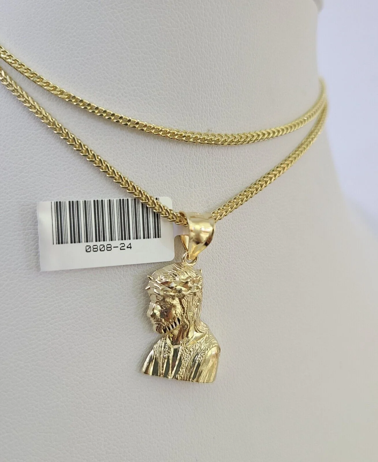 10K Franco Chain Jesus Head Pendant Charm Necklace 16"-24" 2mm Yellow Gold SET - Image 4