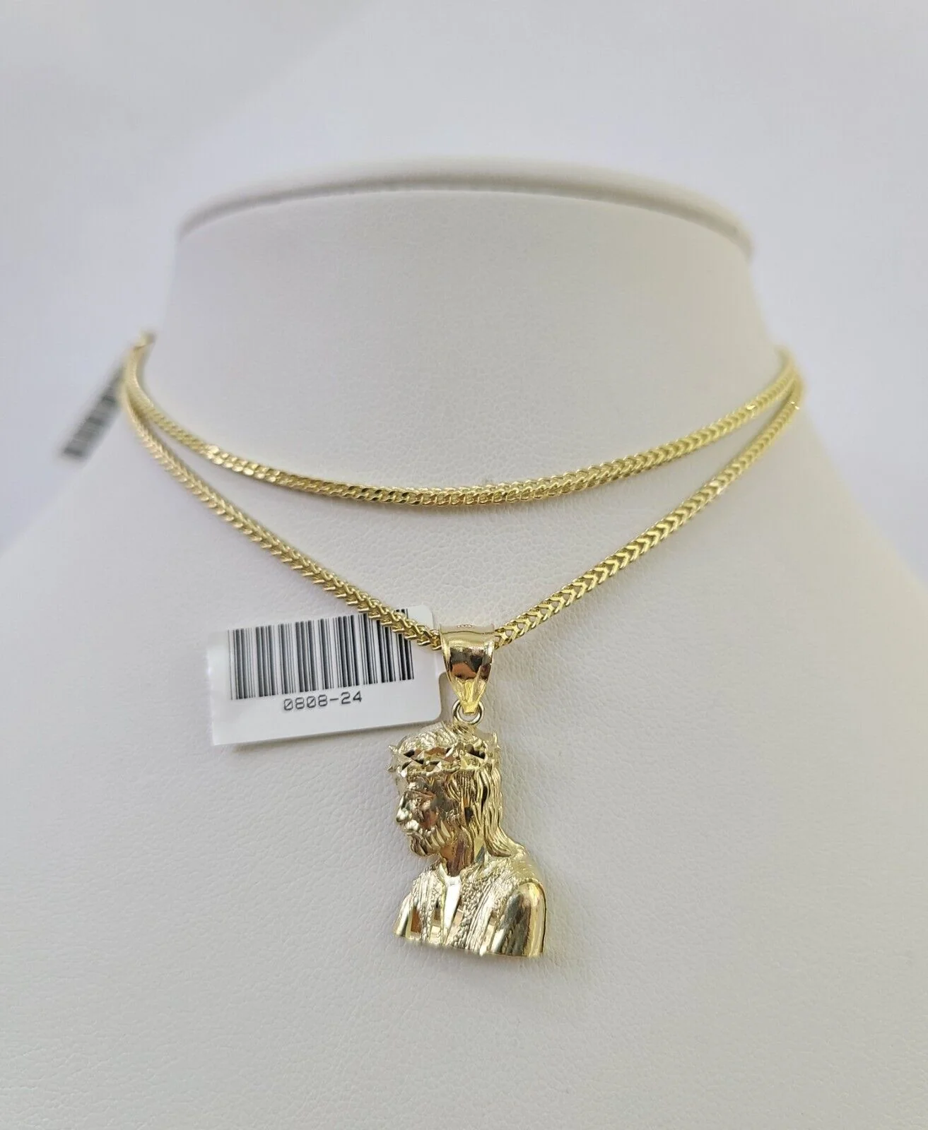 10K Franco Chain Jesus Head Pendant Charm Necklace 16"-24" 2mm Yellow Gold SET - Image 5