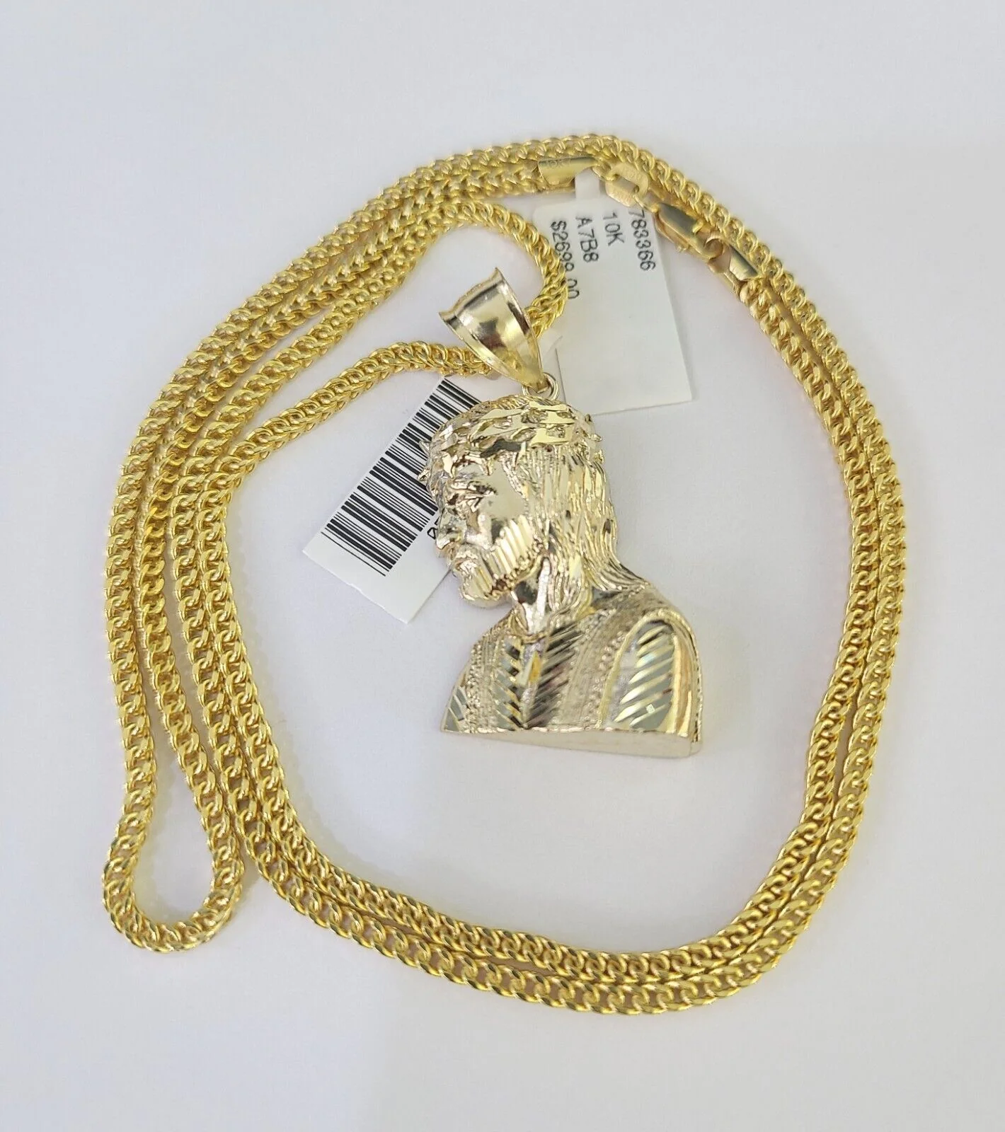 10K Franco Chain Jesus Head Pendant Charm Necklace 20"-26" 2.5mm Yellow Gold - Image 2
