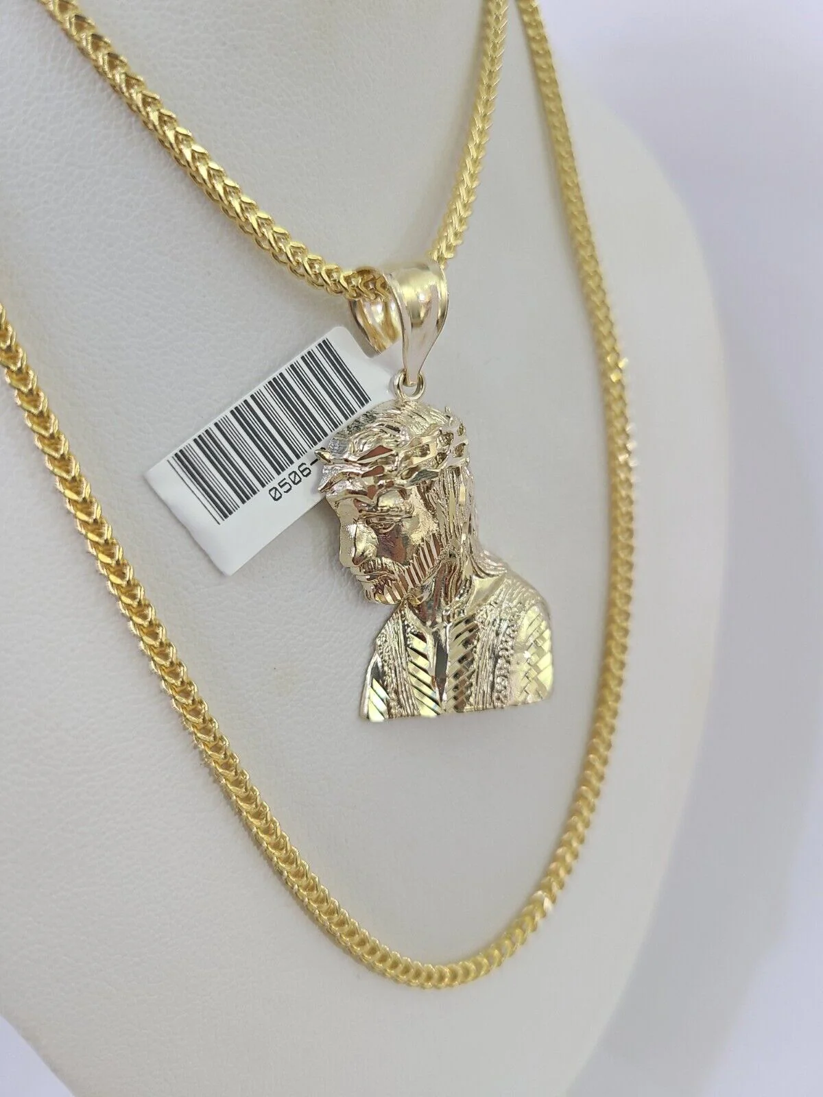 10K Franco Chain Jesus Head Pendant Charm Necklace 20"-26" 2.5mm Yellow Gold - Image 3