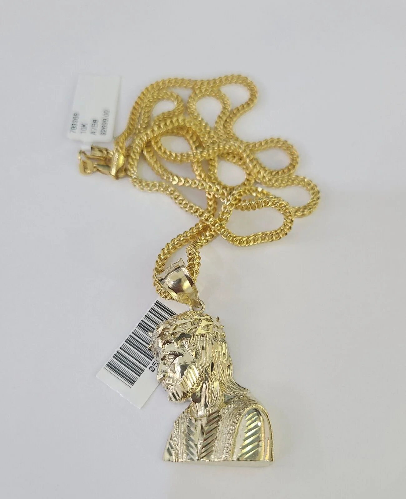 10K Franco Chain Jesus Head Pendant Charm Necklace 20"-26" 2.5mm Yellow Gold - Image 4