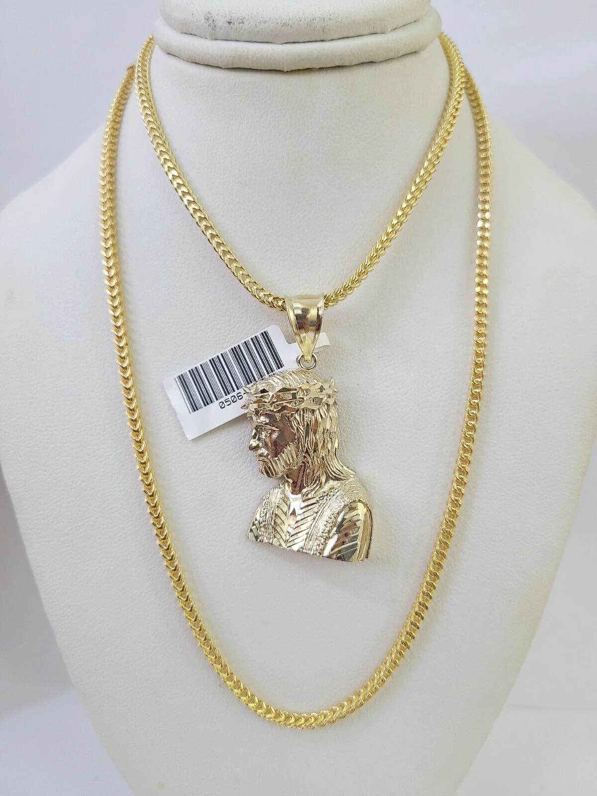 10K Franco Chain Jesus Head Pendant Charm Necklace 20"-26" 2.5mm Yellow Gold - Image 5