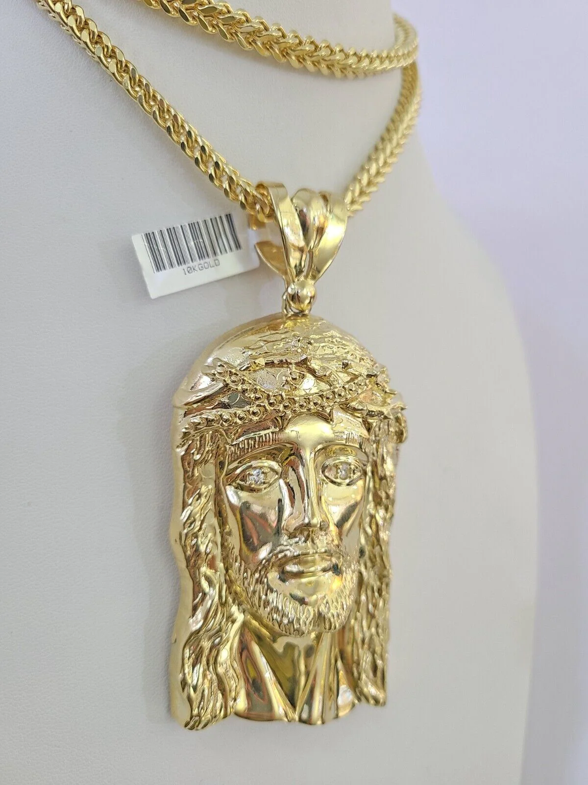 10K Franco Chain Jesus Head Pendant Charm Necklace 20"-26" 5mm Gold Yellow SET - Image 2