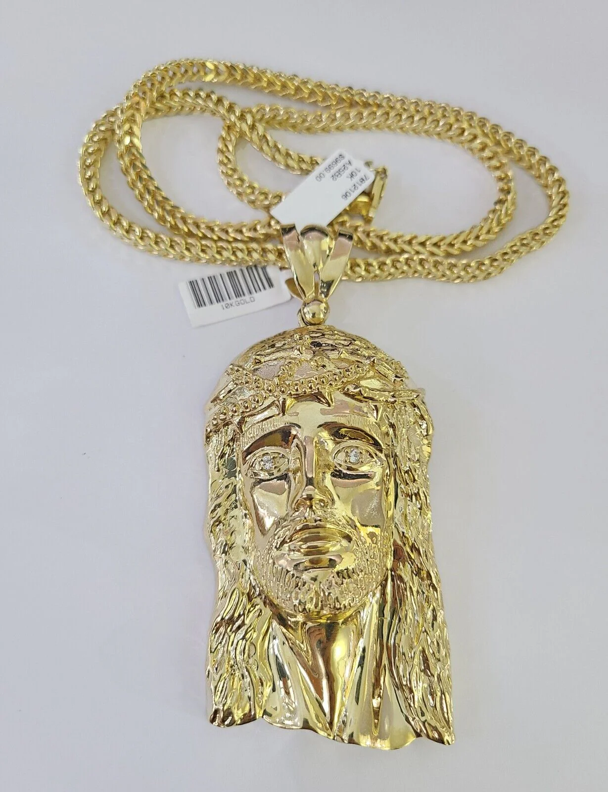 10K Franco Chain Jesus Head Pendant Charm Necklace 20"-26" 5mm Gold Yellow SET - Image 4