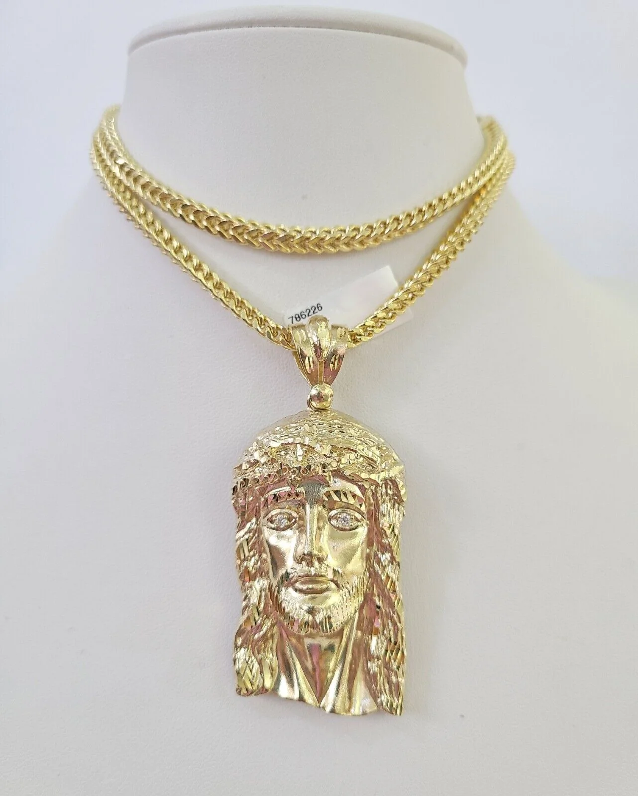 10K Franco Chain Jesus Head Pendant Charm Necklace 20"-28" 4mm Gold Yellow SET - Image 3