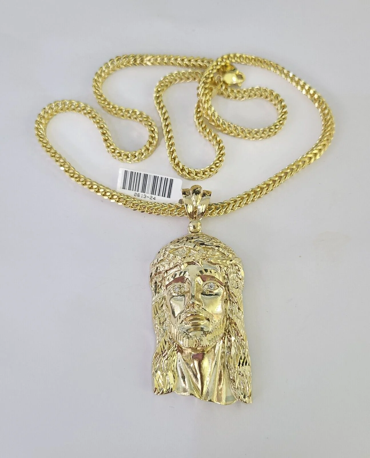 10K Franco Chain Jesus Head Pendant Charm Necklace 20"-28" 4mm Gold Yellow SET - Image 5