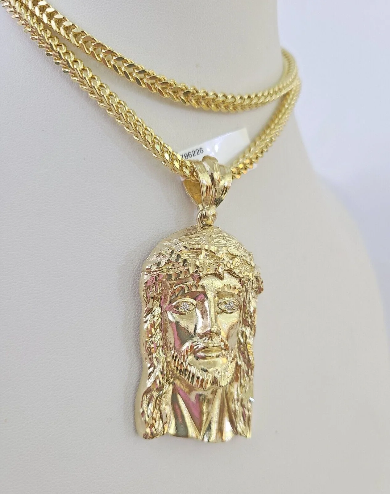 10K Franco Chain Jesus Head Pendant Charm Necklace 20"-28" 4mm Gold Yellow SET - Image 6