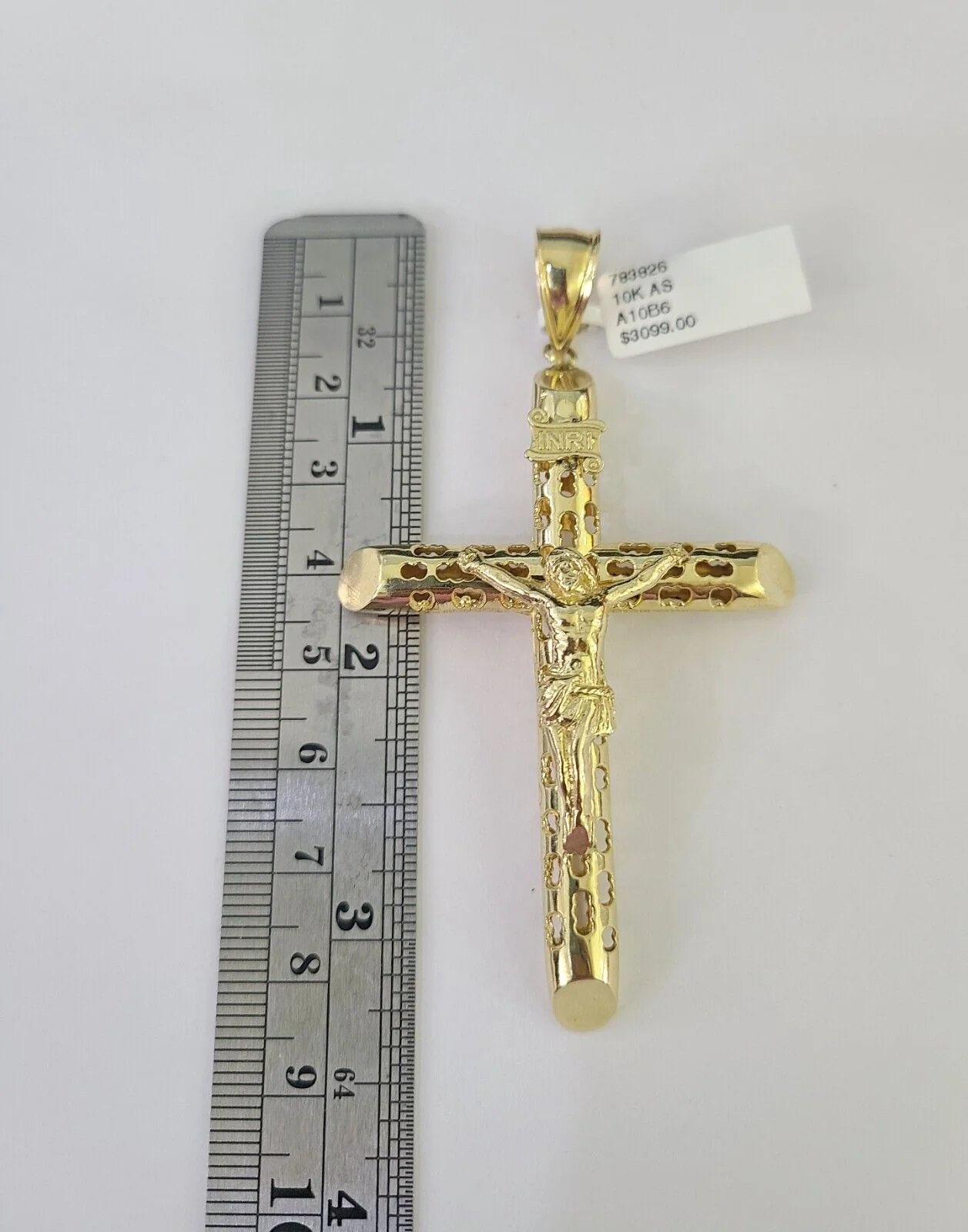 10K Franco Chain Jesus INRI Cross Pendant Charm Necklace 20"-28" 4mm Gold Yellow - Image 3