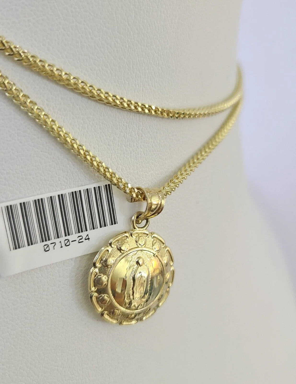 10K Franco Chain Jesus Mary Pendant Charm Necklace 16"-24" 2mm Gold SET Yellow - Image 5