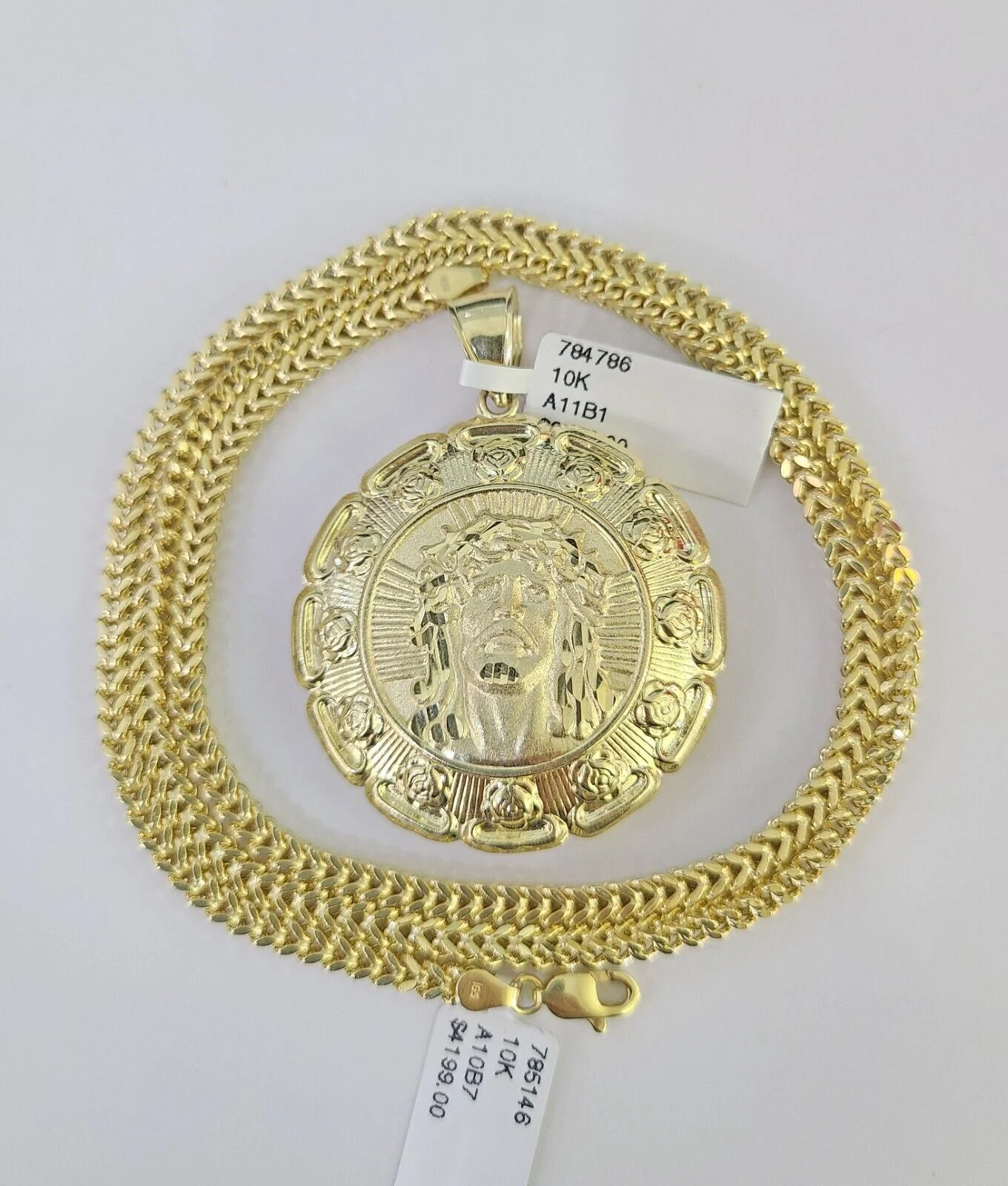 10K Franco Chain Jesus Mary Pendant Charm Necklace 20"-26" 3mm Gold Yellow SET - Image 3