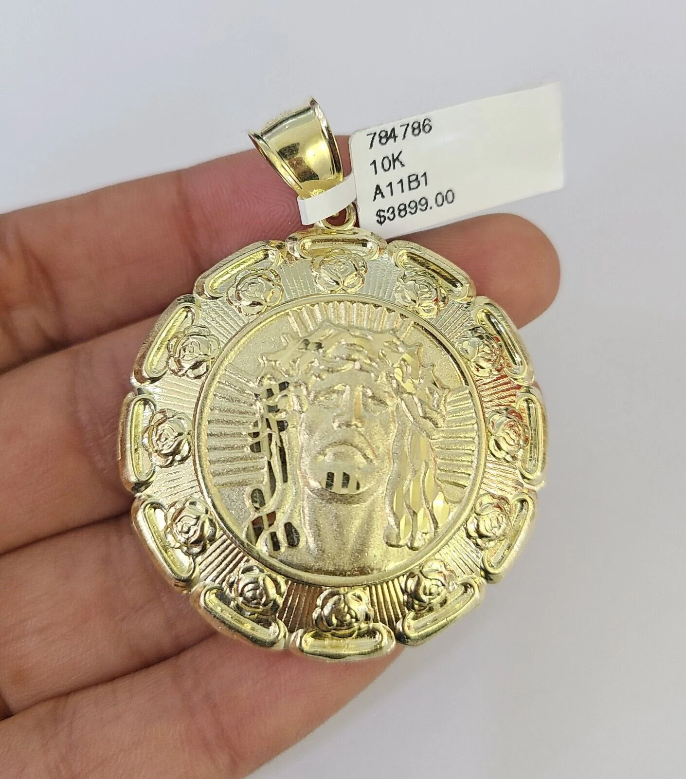 10K Franco Chain Jesus Mary Pendant Charm Necklace 20"-26" 3mm Gold Yellow SET - Image 4
