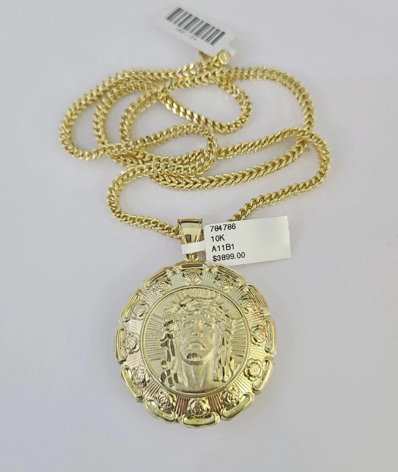 10K Franco Chain Jesus Mary Pendant Charm Necklace 20"-26" 3mm Gold Yellow SET - Image 5