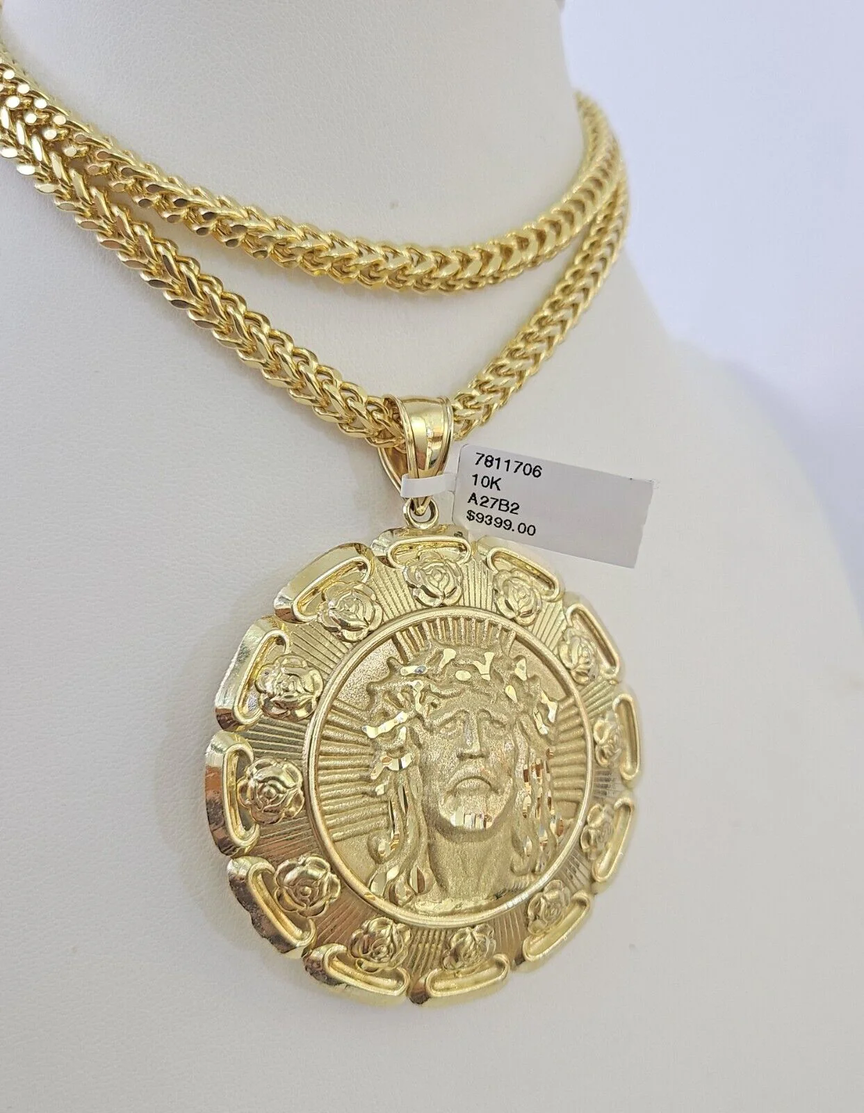 10K Franco Chain Jesus Mary Pendant Charm Necklace 20"-26" 5mm Gold SET Yellow - Image 2