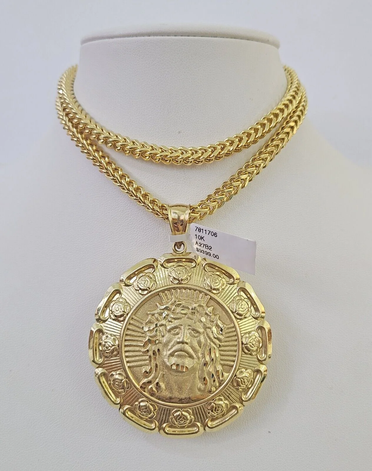 10K Franco Chain Jesus Mary Pendant Charm Necklace 20"-26" 5mm Gold SET Yellow - Image 6