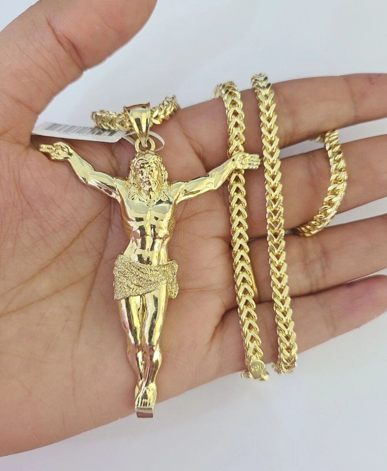 10K Franco Chain Jesus Pendant Charm Necklace 20"-28" 4mm Gold SET Yellow