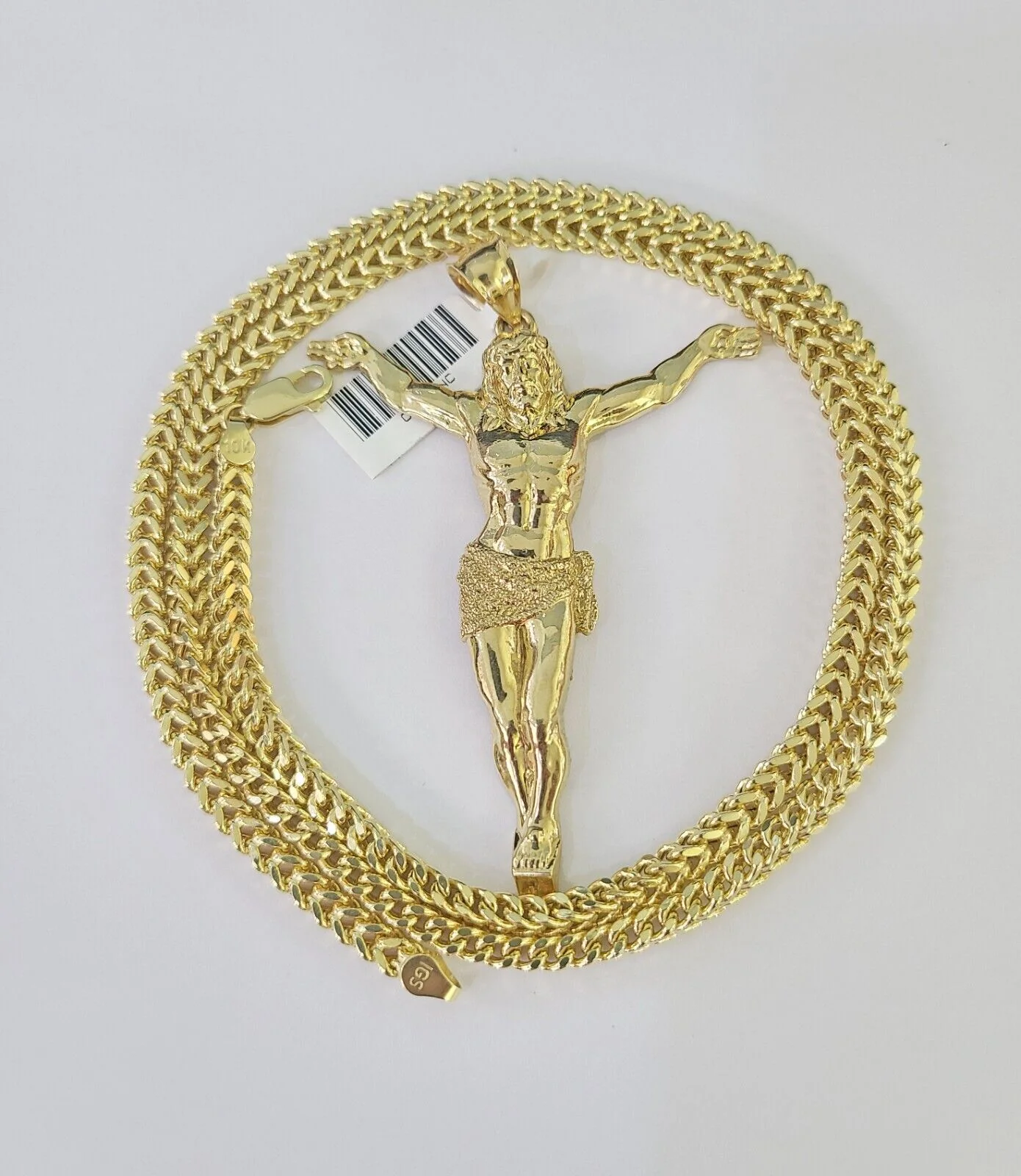 10K Franco Chain Jesus Pendant Charm Necklace 20"-28" 4mm Gold SET Yellow - Image 2