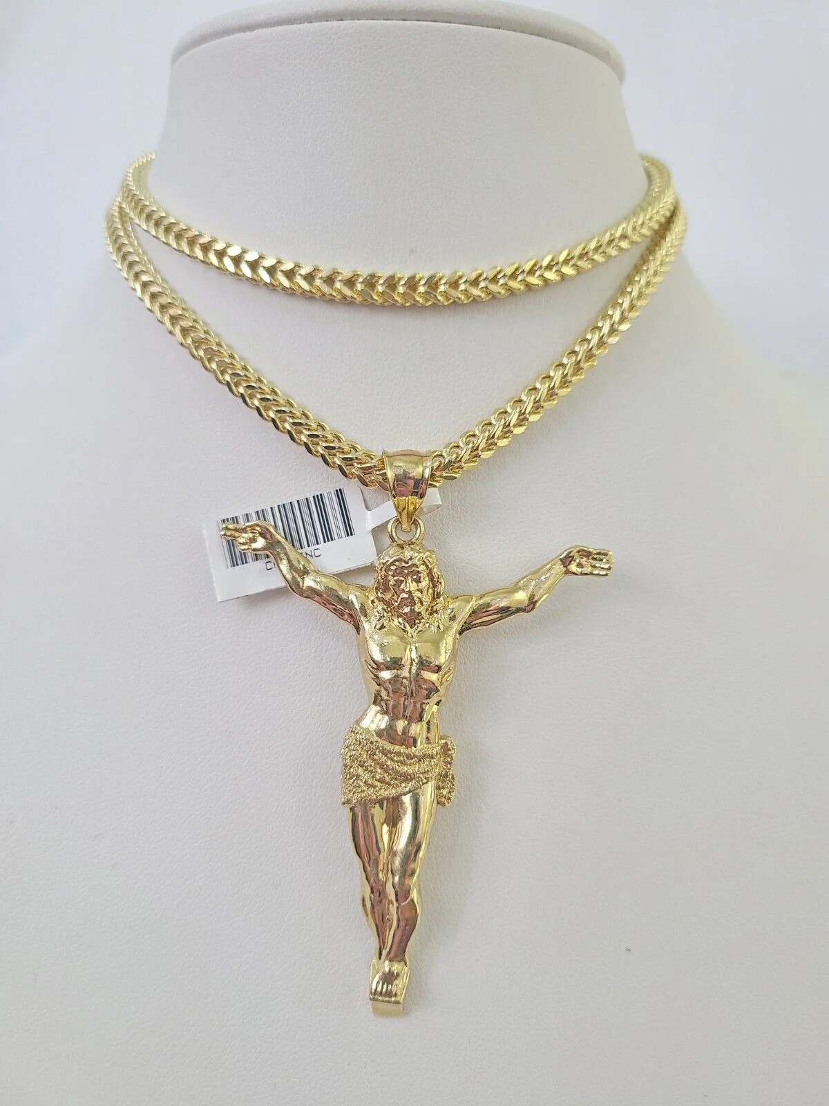 10K Franco Chain Jesus Pendant Charm Necklace 20"-28" 4mm Gold SET Yellow - Image 3